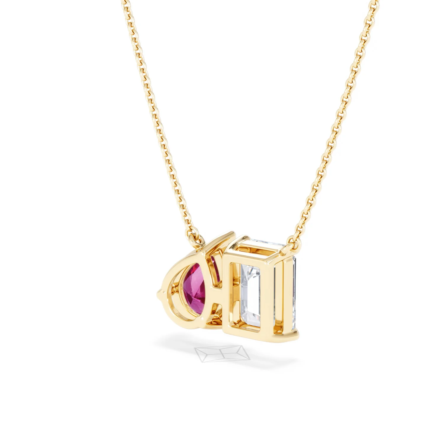 Toi Et Moi 1.50ct Emerald Cut Lab Diamond and 1.30ct Pear Lab Ruby Necklace in 18K Yellow Gold - Image 41