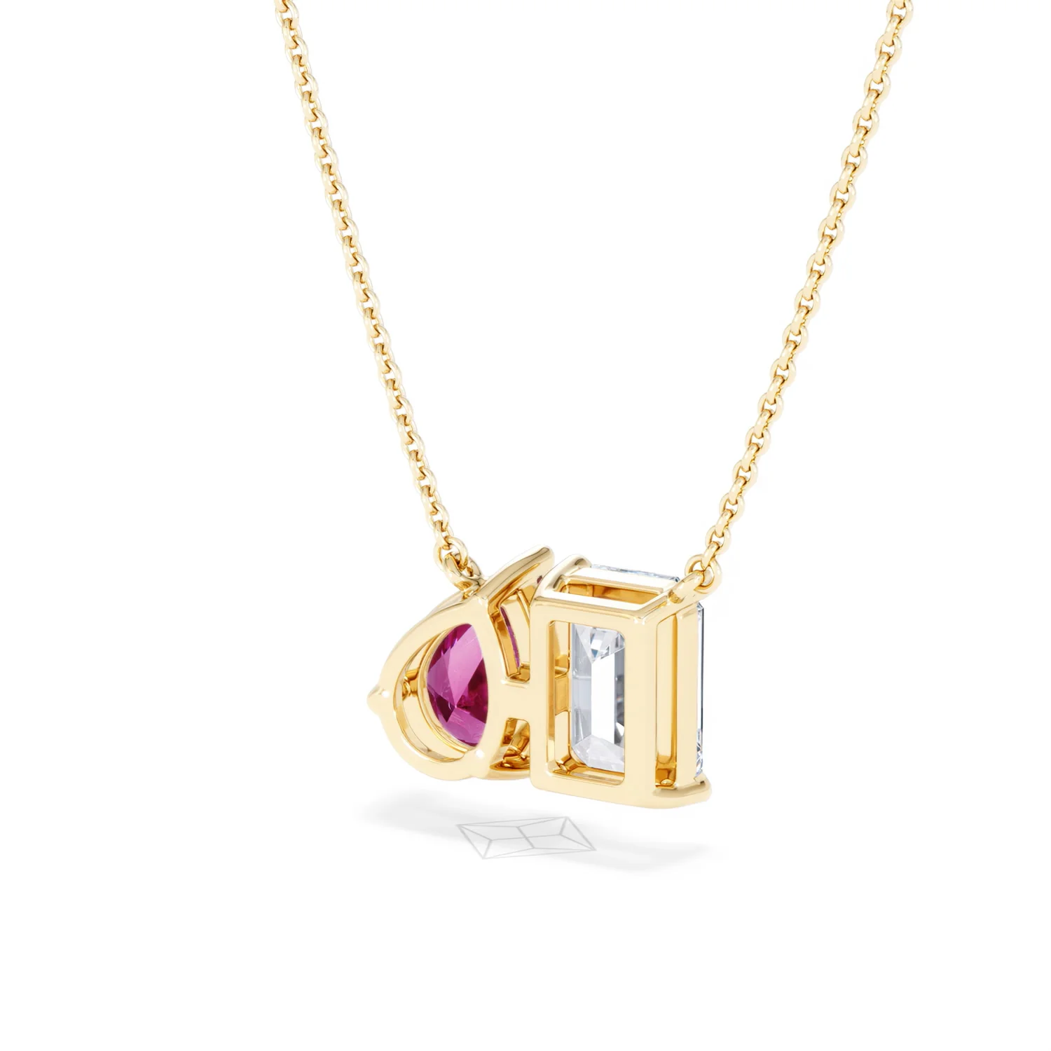 Toi Et Moi 1.50ct Emerald Cut Lab Diamond and 1.30ct Pear Lab Ruby Necklace in 18K Yellow Gold - Image 42