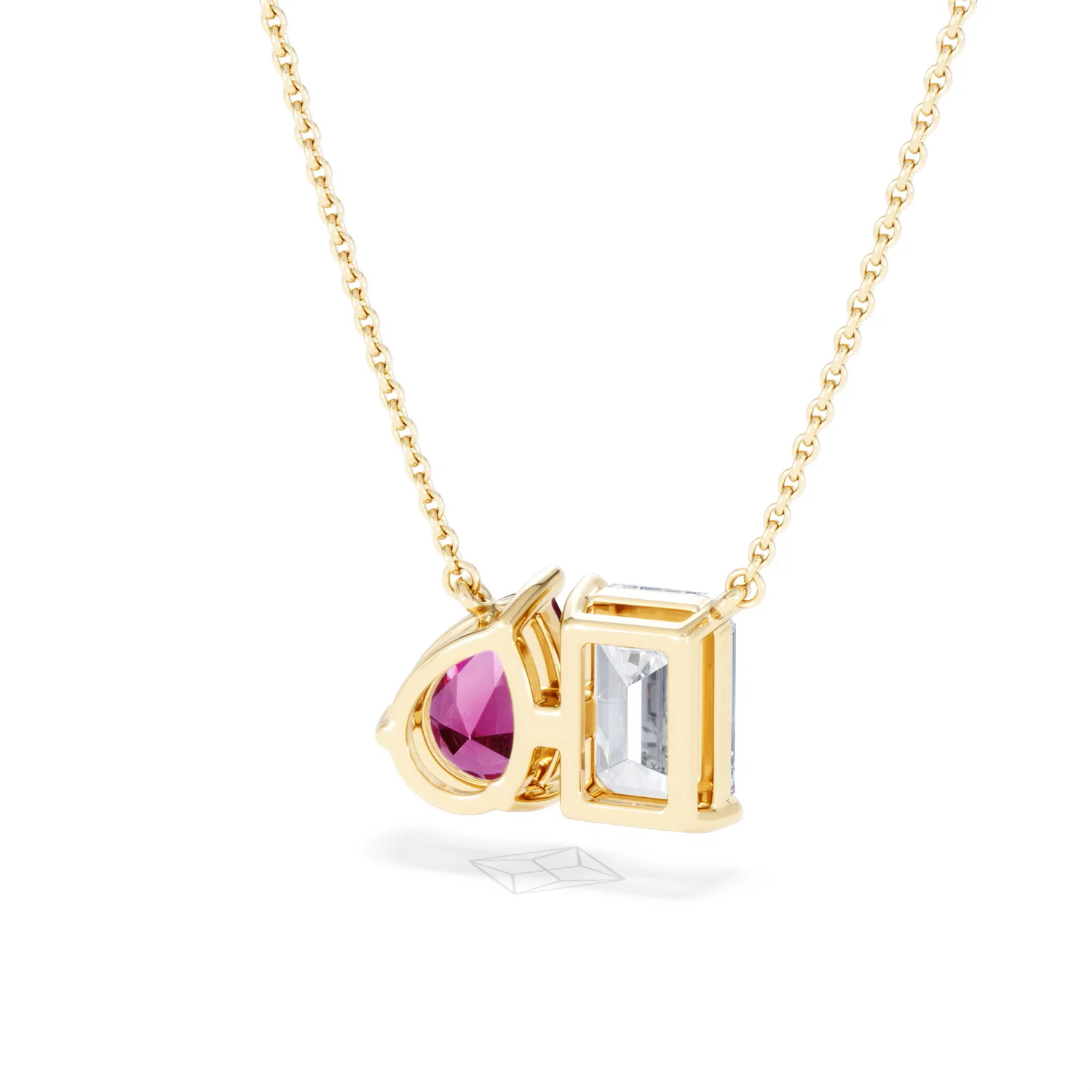 Toi Et Moi 1.50ct Emerald Cut Lab Diamond and 1.30ct Pear Lab Ruby Necklace in 18K Yellow Gold - Image 44