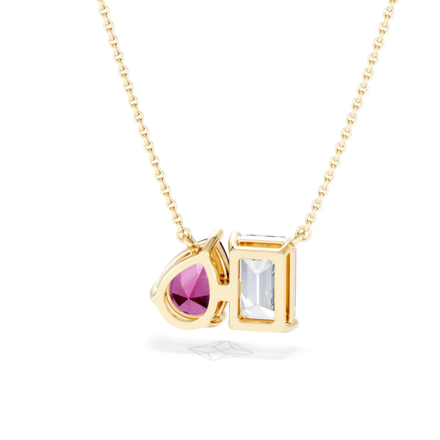 Toi Et Moi 1.50ct Emerald Cut Lab Diamond and 1.30ct Pear Lab Ruby Necklace in 18K Yellow Gold - Image 46