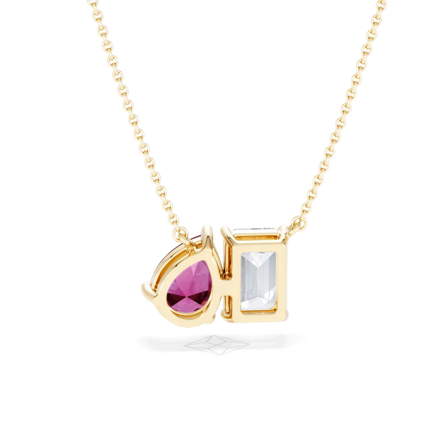 Toi Et Moi 1.50ct Emerald Cut Lab Diamond and 1.30ct Pear Lab Ruby Necklace in 18K Yellow Gold - Image 50
