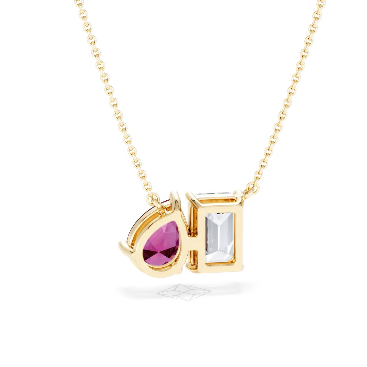 Toi Et Moi 1.50ct Emerald Cut Lab Diamond and 1.30ct Pear Lab Ruby Necklace in 18K Yellow Gold - Image 51