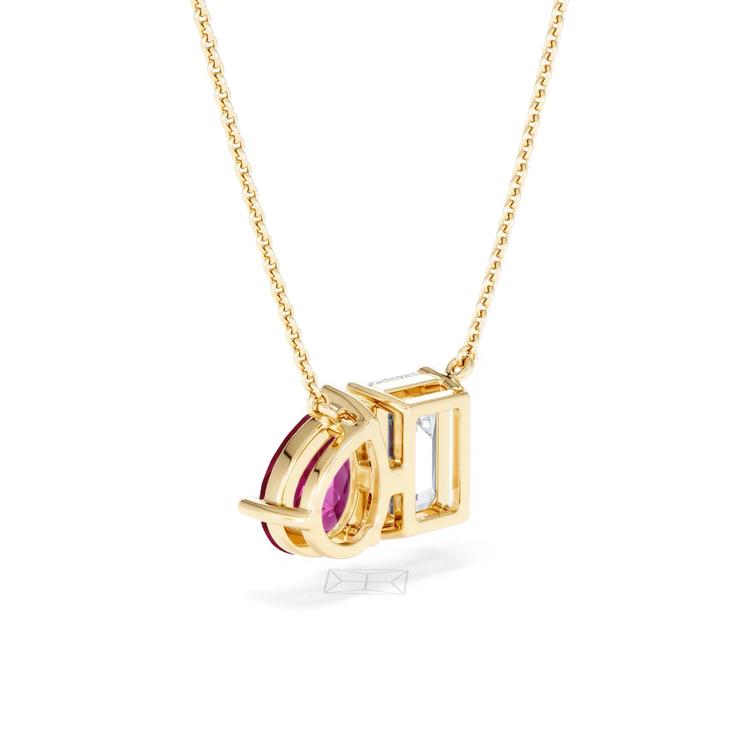 Toi Et Moi 1.50ct Emerald Cut Lab Diamond and 1.30ct Pear Lab Ruby Necklace in 18K Yellow Gold - Image 58