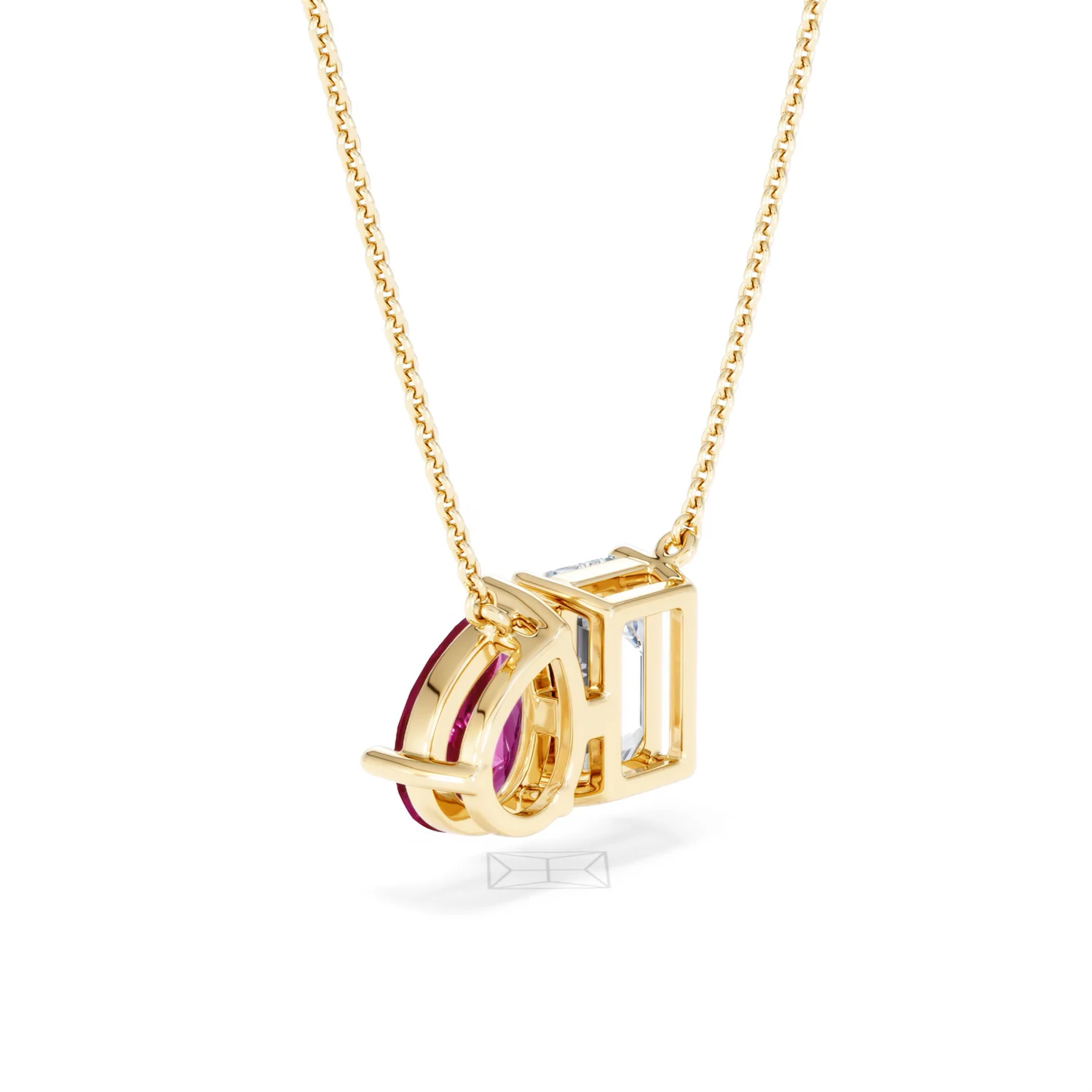 Toi Et Moi 1.50ct Emerald Cut Lab Diamond and 1.30ct Pear Lab Ruby Necklace in 18K Yellow Gold - Image 59