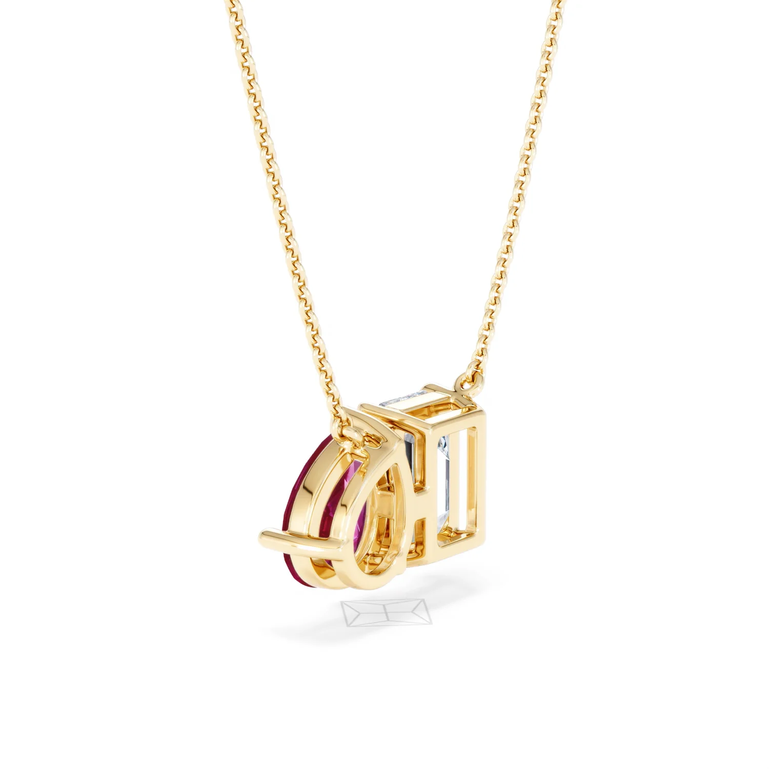 Toi Et Moi 1.50ct Emerald Cut Lab Diamond and 1.30ct Pear Lab Ruby Necklace in 18K Yellow Gold - Image 60