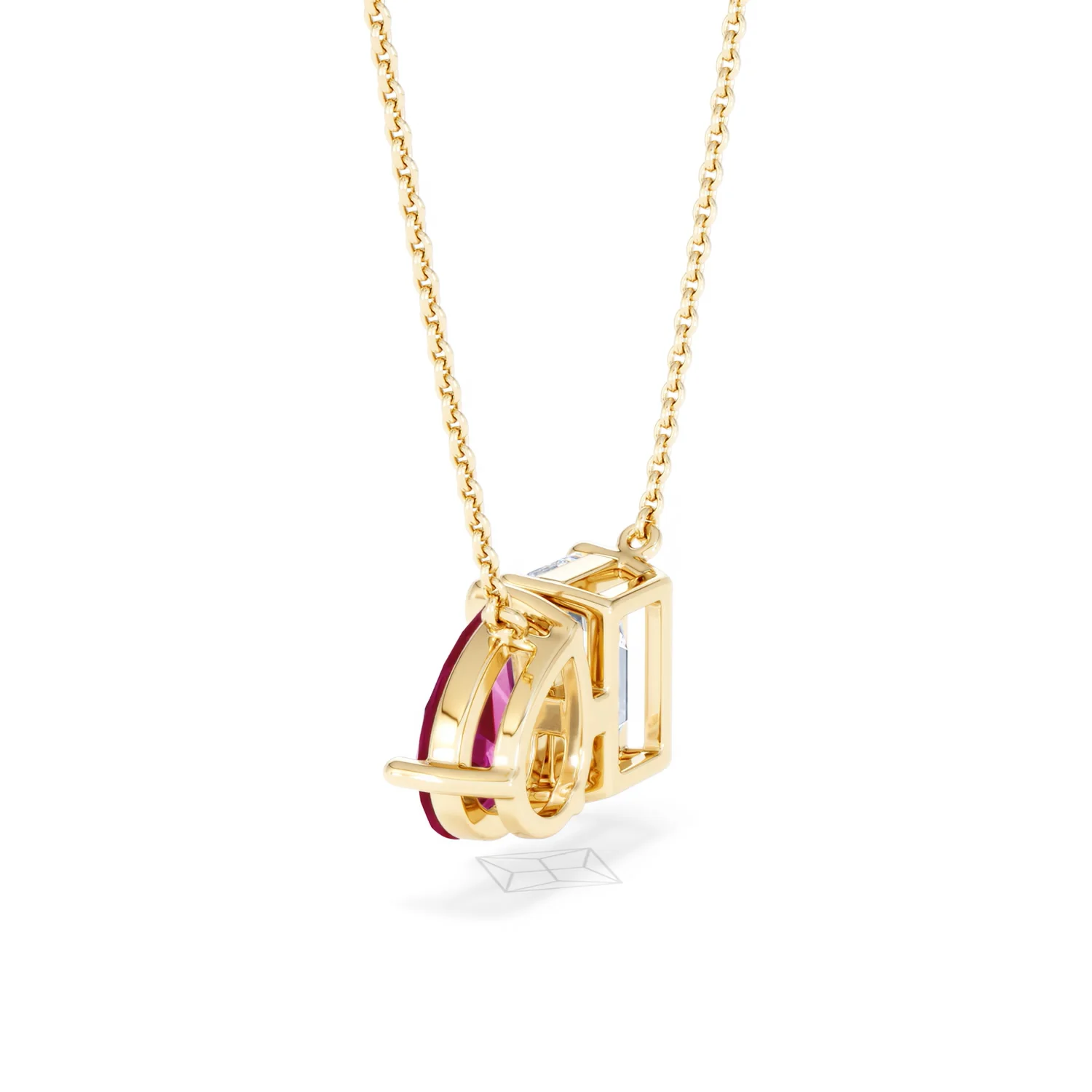 Toi Et Moi 1.50ct Emerald Cut Lab Diamond and 1.30ct Pear Lab Ruby Necklace in 18K Yellow Gold - Image 62