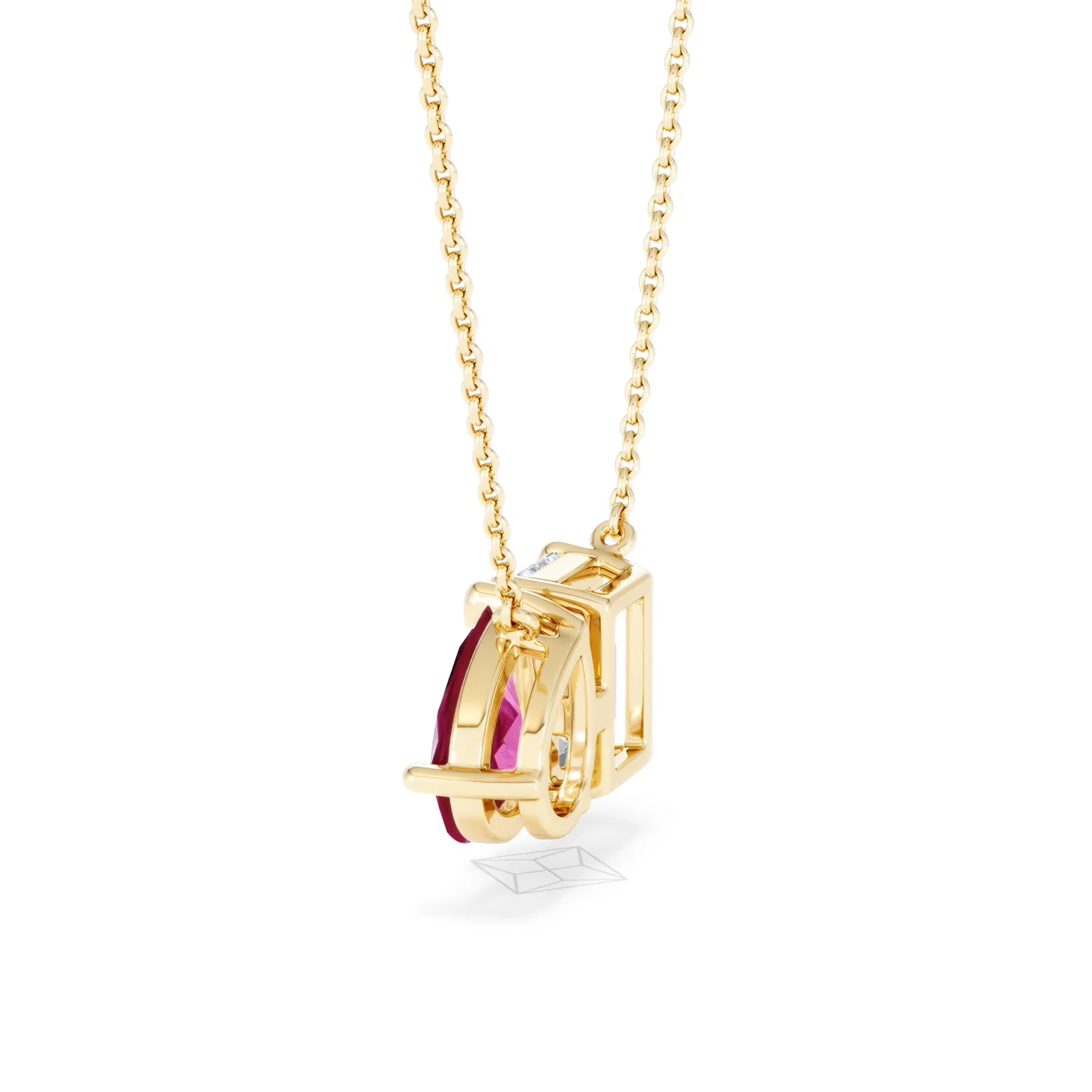 Toi Et Moi 1.50ct Emerald Cut Lab Diamond and 1.30ct Pear Lab Ruby Necklace in 18K Yellow Gold - Image 64