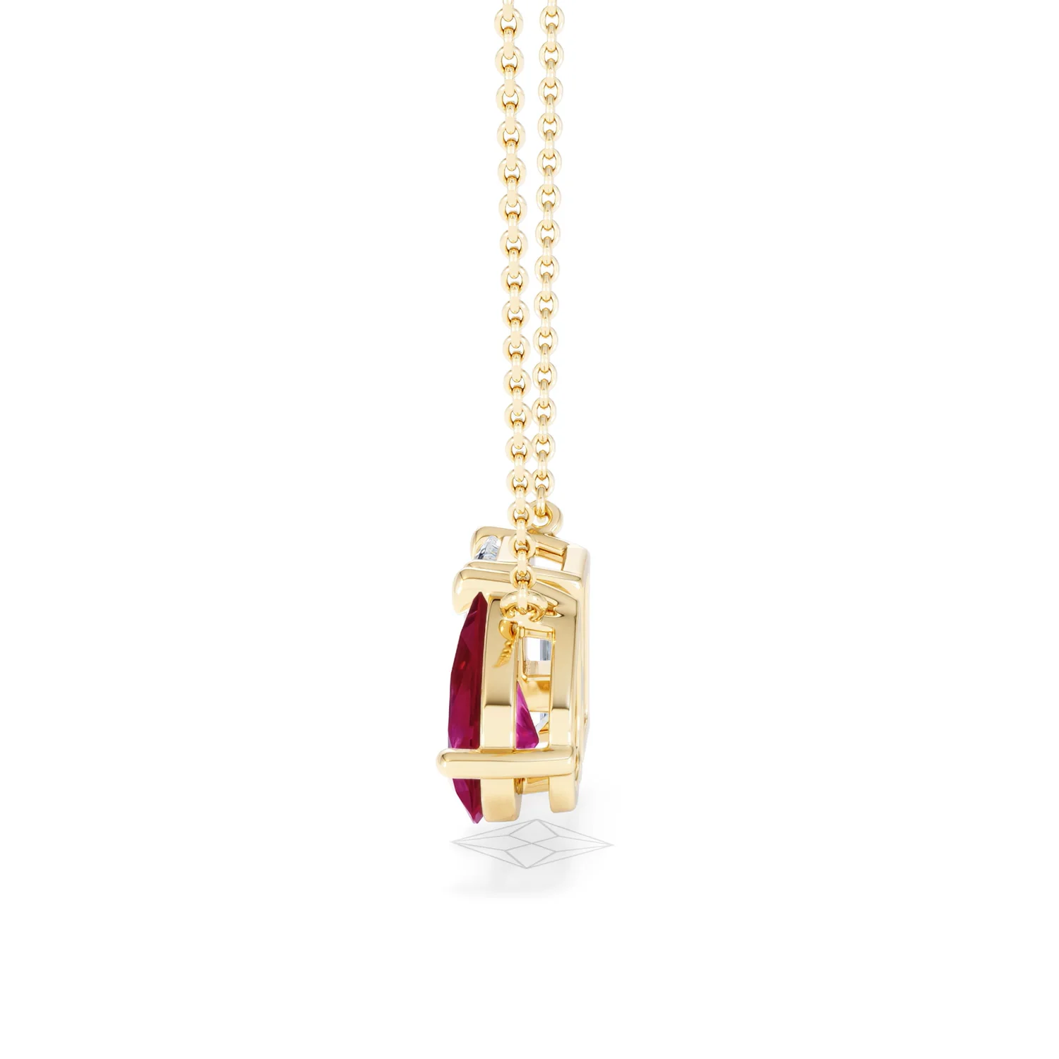 Toi Et Moi 1.50ct Emerald Cut Lab Diamond and 1.30ct Pear Lab Ruby Necklace in 18K Yellow Gold - Image 68