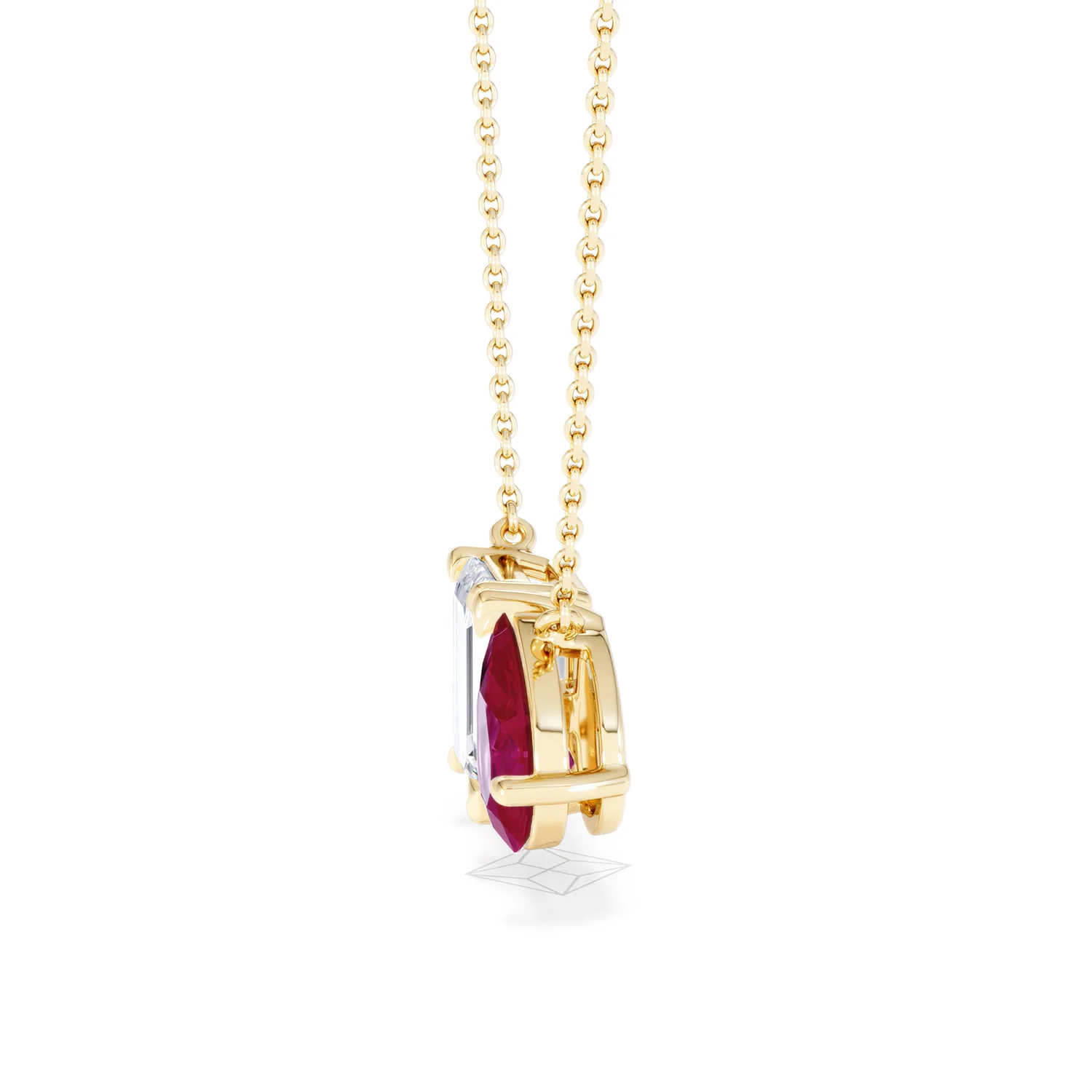 Toi Et Moi 1.50ct Emerald Cut Lab Diamond and 1.30ct Pear Lab Ruby Necklace in 18K Yellow Gold - Image 71