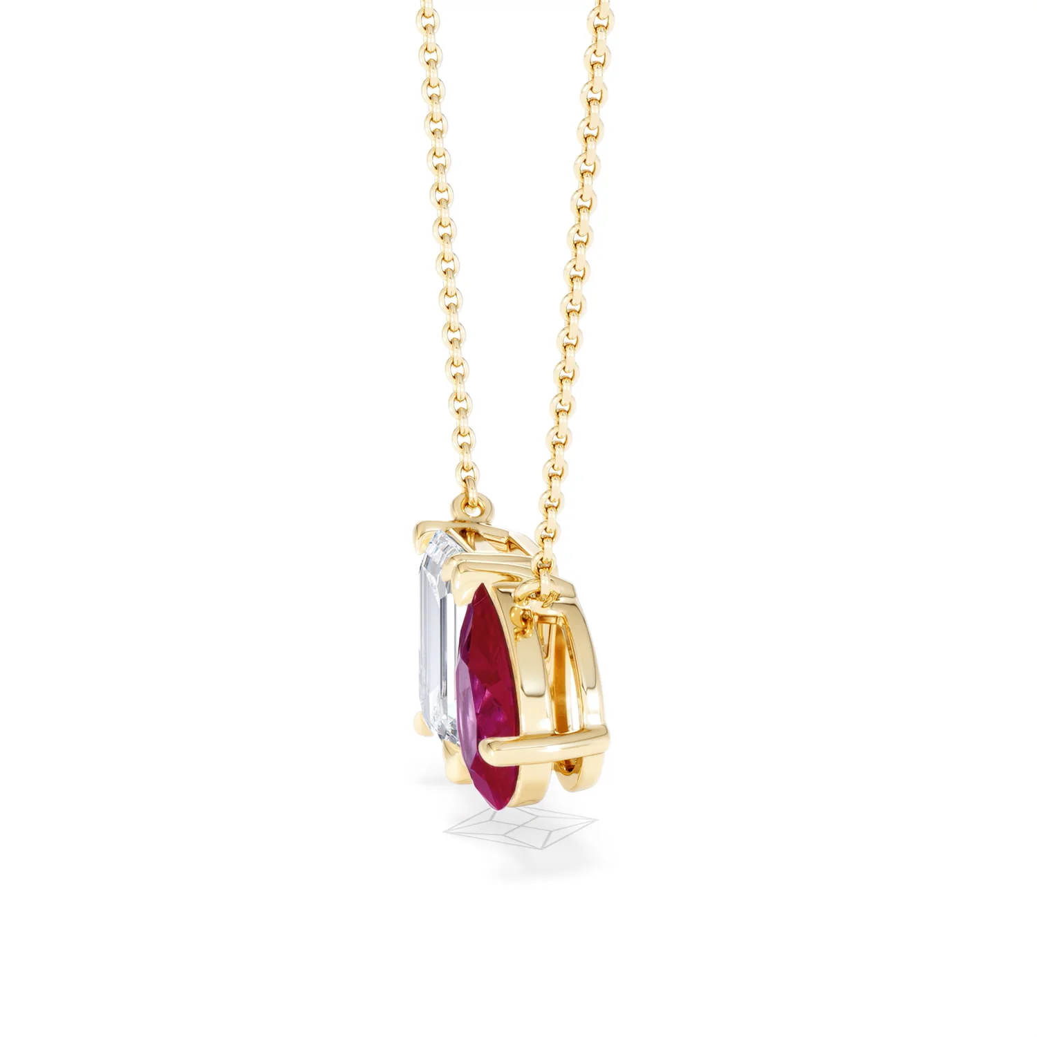Toi Et Moi 1.50ct Emerald Cut Lab Diamond and 1.30ct Pear Lab Ruby Necklace in 18K Yellow Gold - Image 72