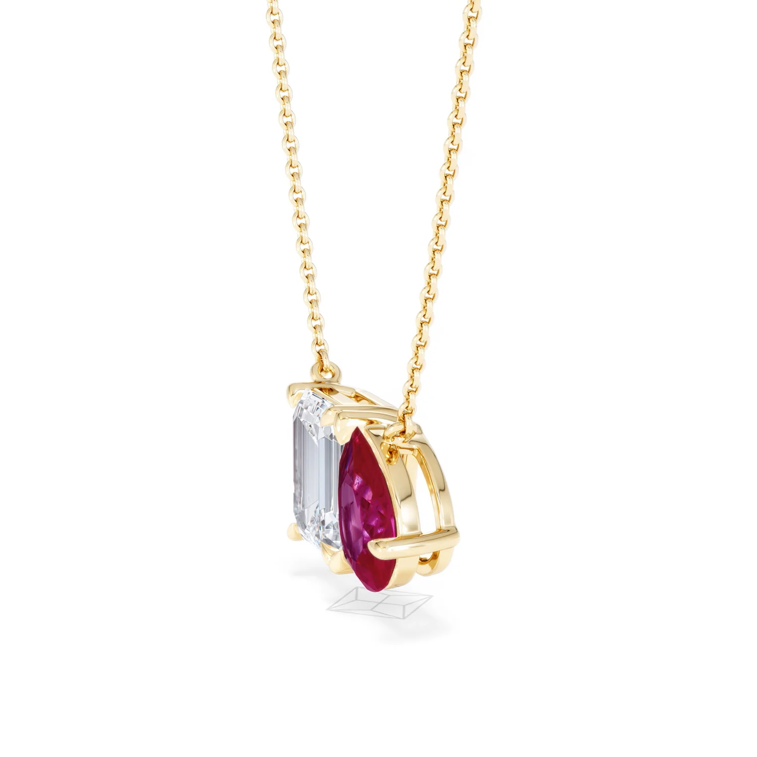 Toi Et Moi 1.50ct Emerald Cut Lab Diamond and 1.30ct Pear Lab Ruby Necklace in 18K Yellow Gold - Image 74