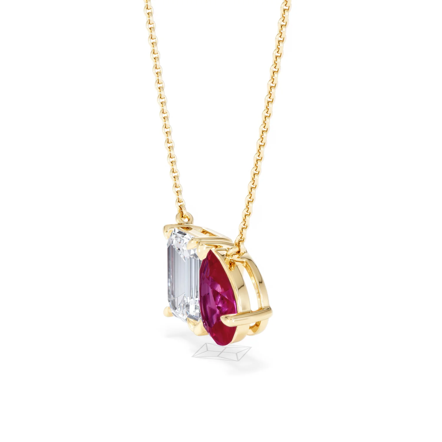 Toi Et Moi 1.50ct Emerald Cut Lab Diamond and 1.30ct Pear Lab Ruby Necklace in 18K Yellow Gold - Image 75