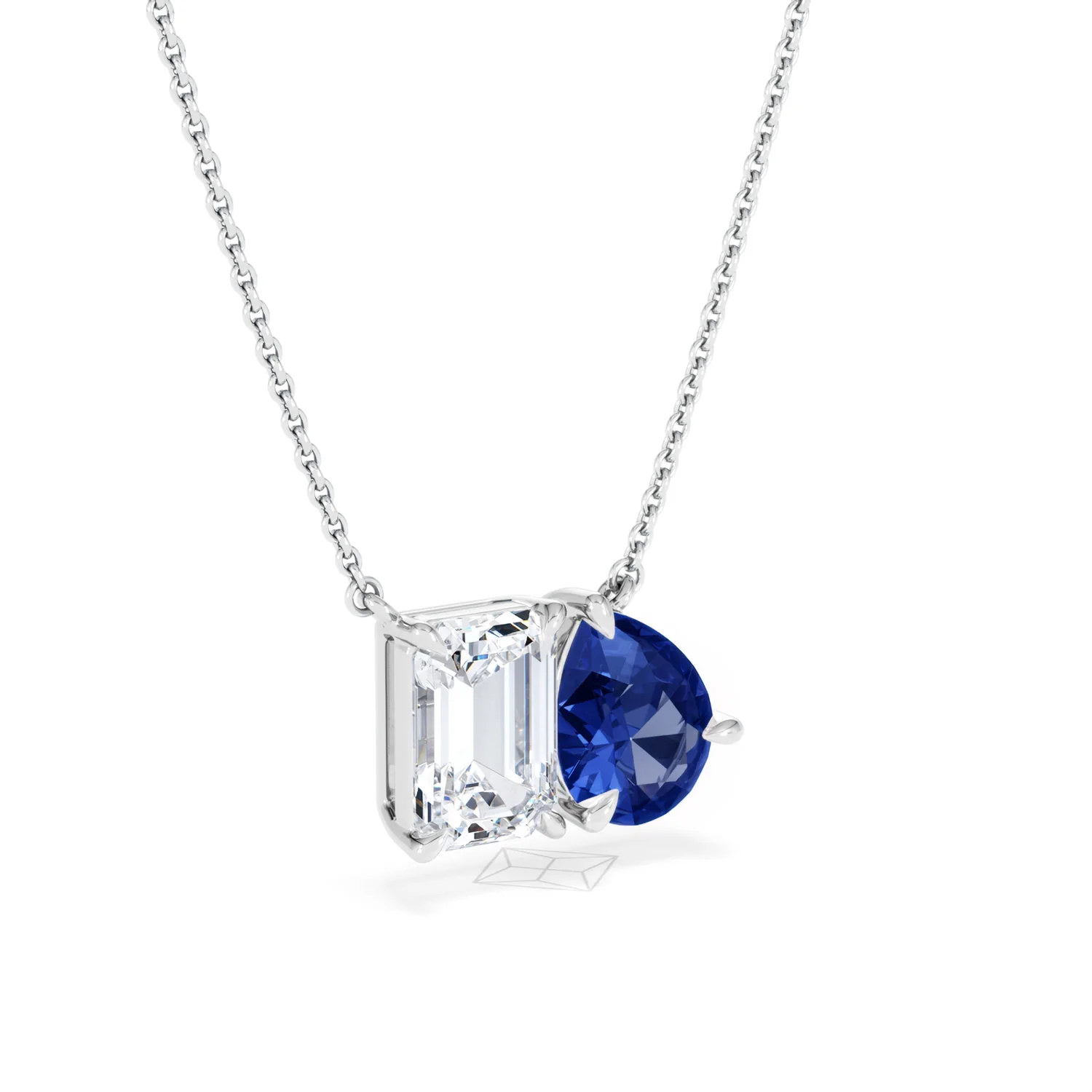 Toi Et Moi 1.50ct Emerald Cut Lab Diamond and 1.30ct Pear Lab Sapphire Necklace in 18K White Gold - Image 16