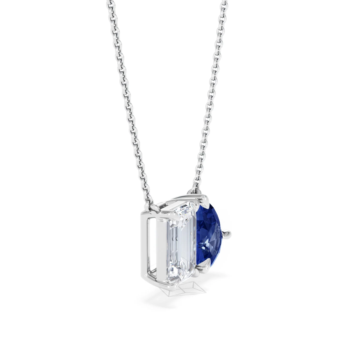 Toi Et Moi 1.50ct Emerald Cut Lab Diamond and 1.30ct Pear Lab Sapphire Necklace in 18K White Gold - Image 23