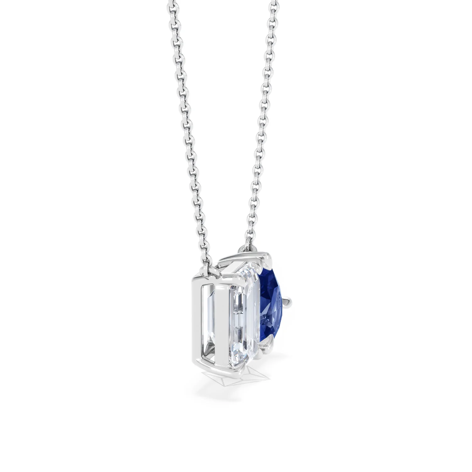 Toi Et Moi 1.50ct Emerald Cut Lab Diamond and 1.30ct Pear Lab Sapphire Necklace in 18K White Gold - Image 25