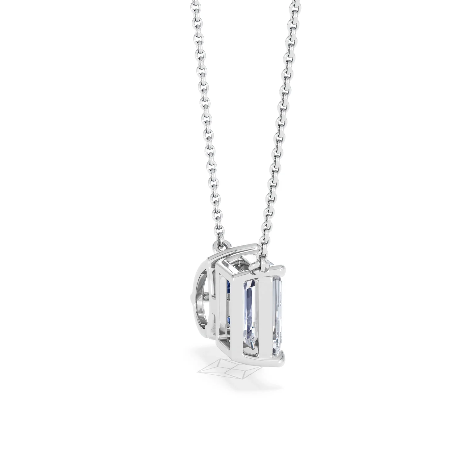 Toi Et Moi 1.50ct Emerald Cut Lab Diamond and 1.30ct Pear Lab Sapphire Necklace in 18K White Gold - Image 33