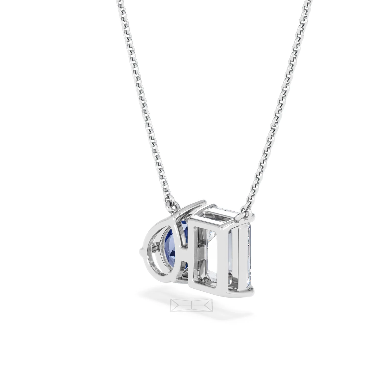 Toi Et Moi 1.50ct Emerald Cut Lab Diamond and 1.30ct Pear Lab Sapphire Necklace in 18K White Gold - Image 39