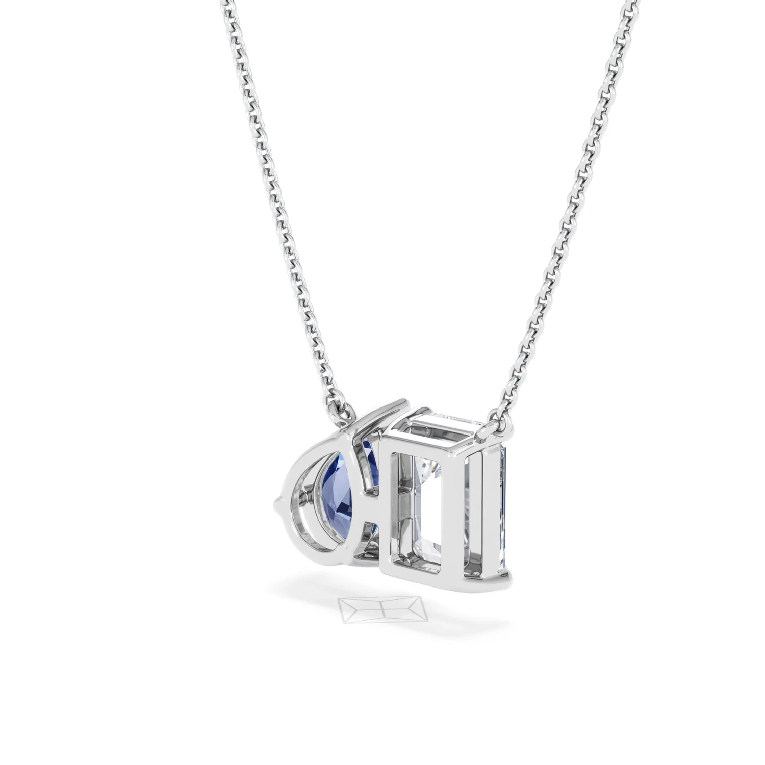 Toi Et Moi 1.50ct Emerald Cut Lab Diamond and 1.30ct Pear Lab Sapphire Necklace in 18K White Gold - Image 40