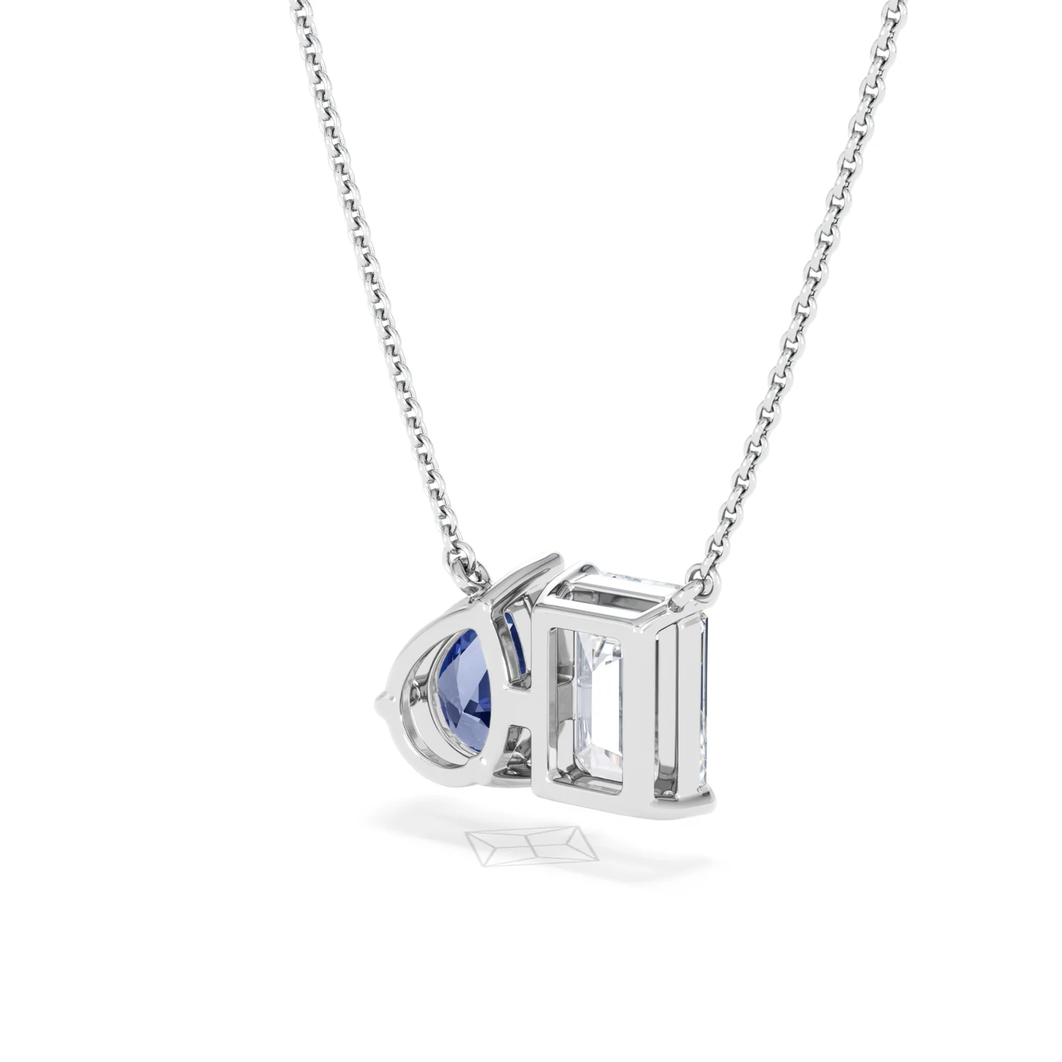 Toi Et Moi 1.50ct Emerald Cut Lab Diamond and 1.30ct Pear Lab Sapphire Necklace in 18K White Gold - Image 41