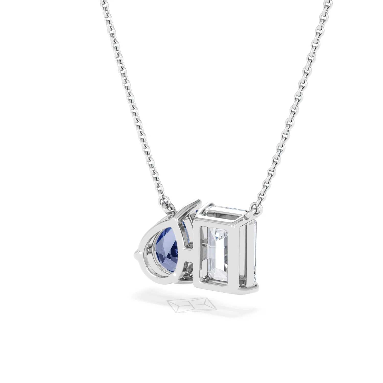 Toi Et Moi 1.50ct Emerald Cut Lab Diamond and 1.30ct Pear Lab Sapphire Necklace in 18K White Gold - Image 42