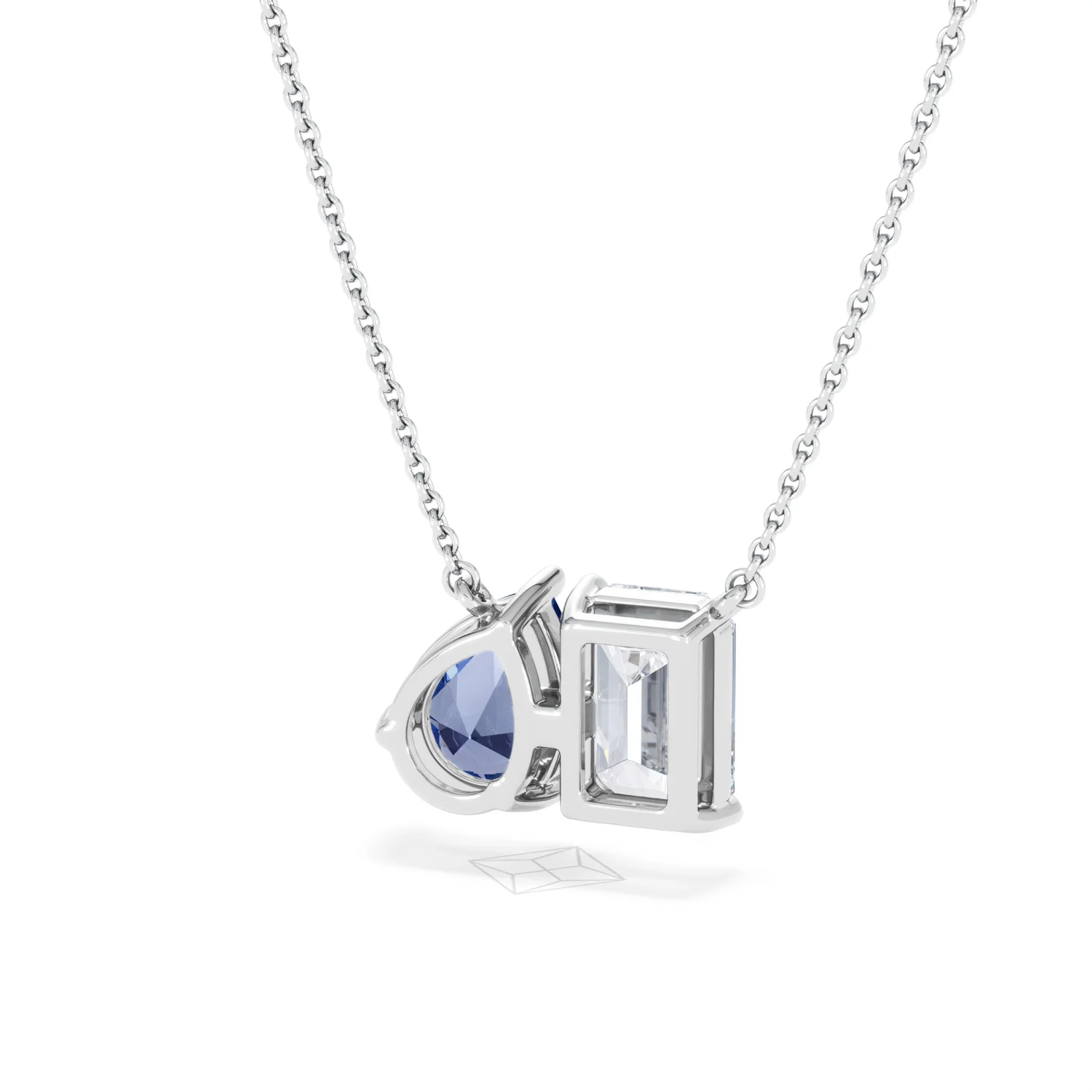 Toi Et Moi 1.50ct Emerald Cut Lab Diamond and 1.30ct Pear Lab Sapphire Necklace in 18K White Gold - Image 44