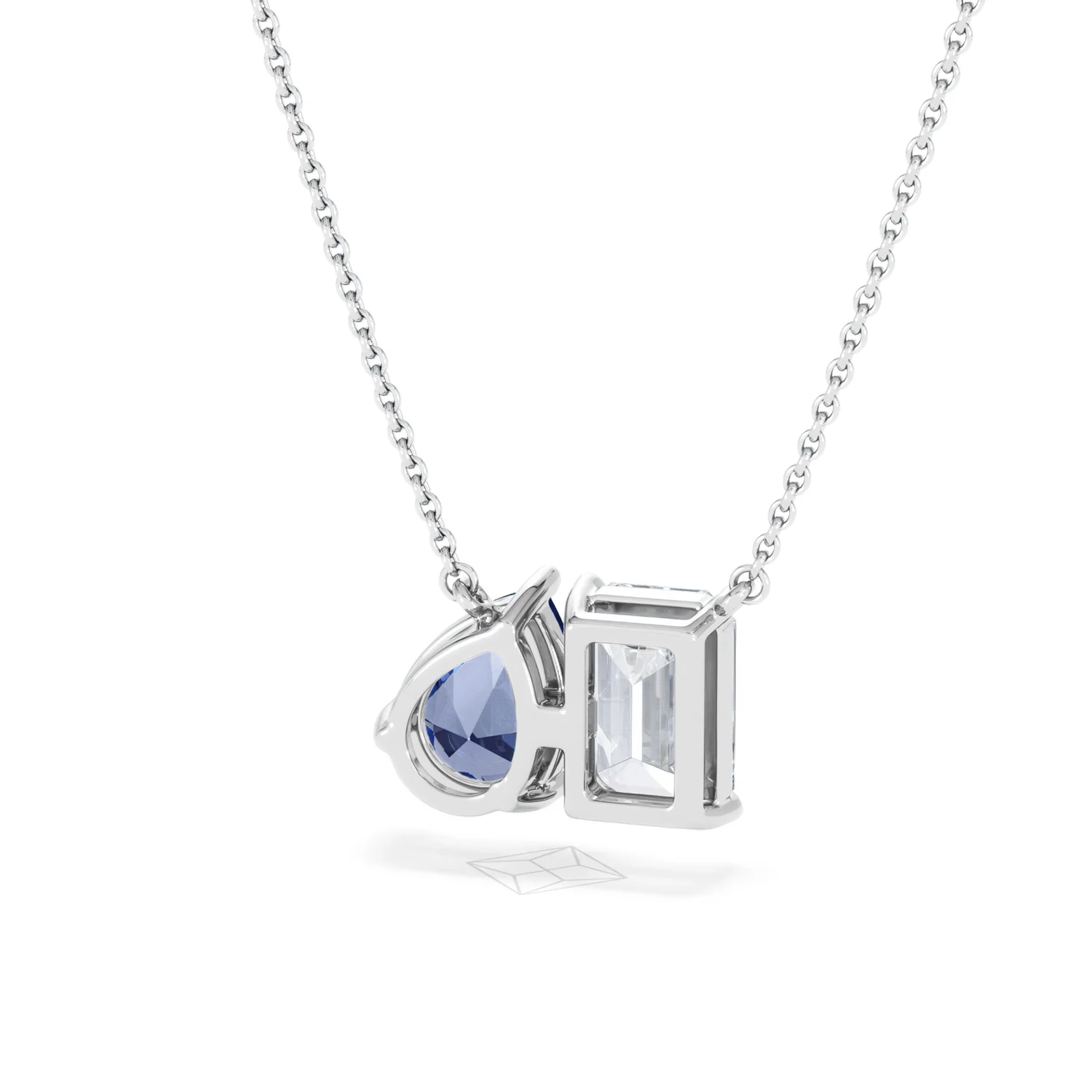 Toi Et Moi 1.50ct Emerald Cut Lab Diamond and 1.30ct Pear Lab Sapphire Necklace in 18K White Gold - Image 45