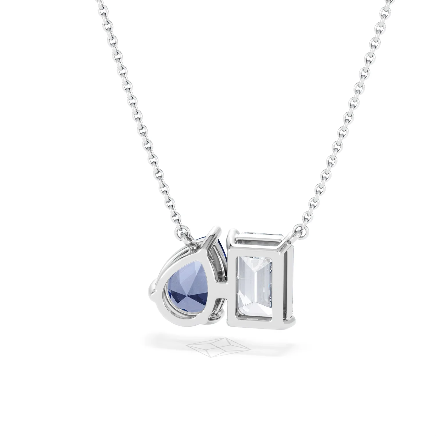 Toi Et Moi 1.50ct Emerald Cut Lab Diamond and 1.30ct Pear Lab Sapphire Necklace in 18K White Gold - Image 46