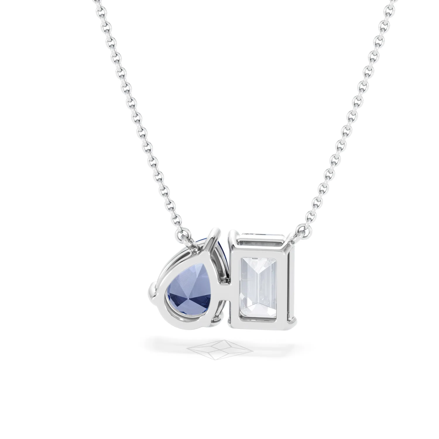 Toi Et Moi 1.50ct Emerald Cut Lab Diamond and 1.30ct Pear Lab Sapphire Necklace in 18K White Gold - Image 47