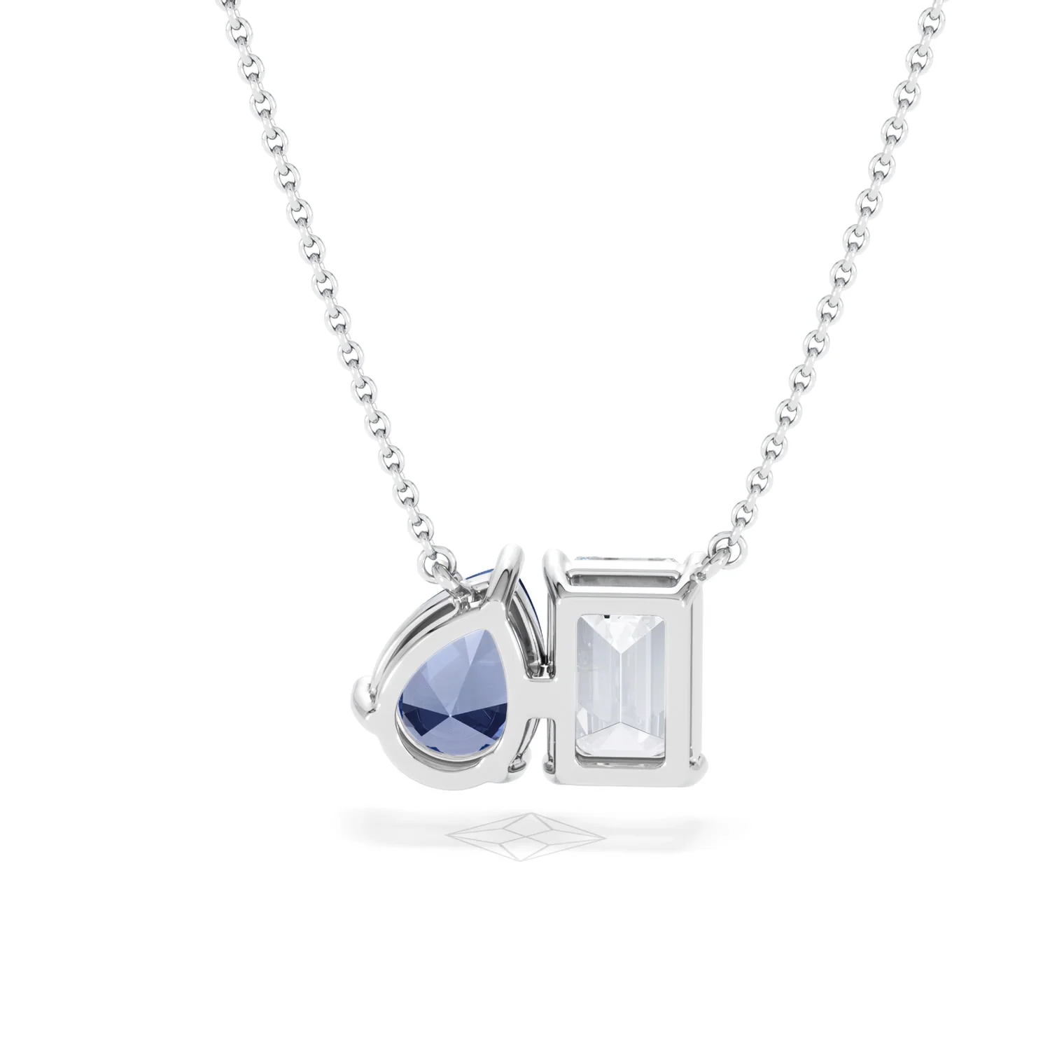 Toi Et Moi 1.50ct Emerald Cut Lab Diamond and 1.30ct Pear Lab Sapphire Necklace in 18K White Gold - Image 48