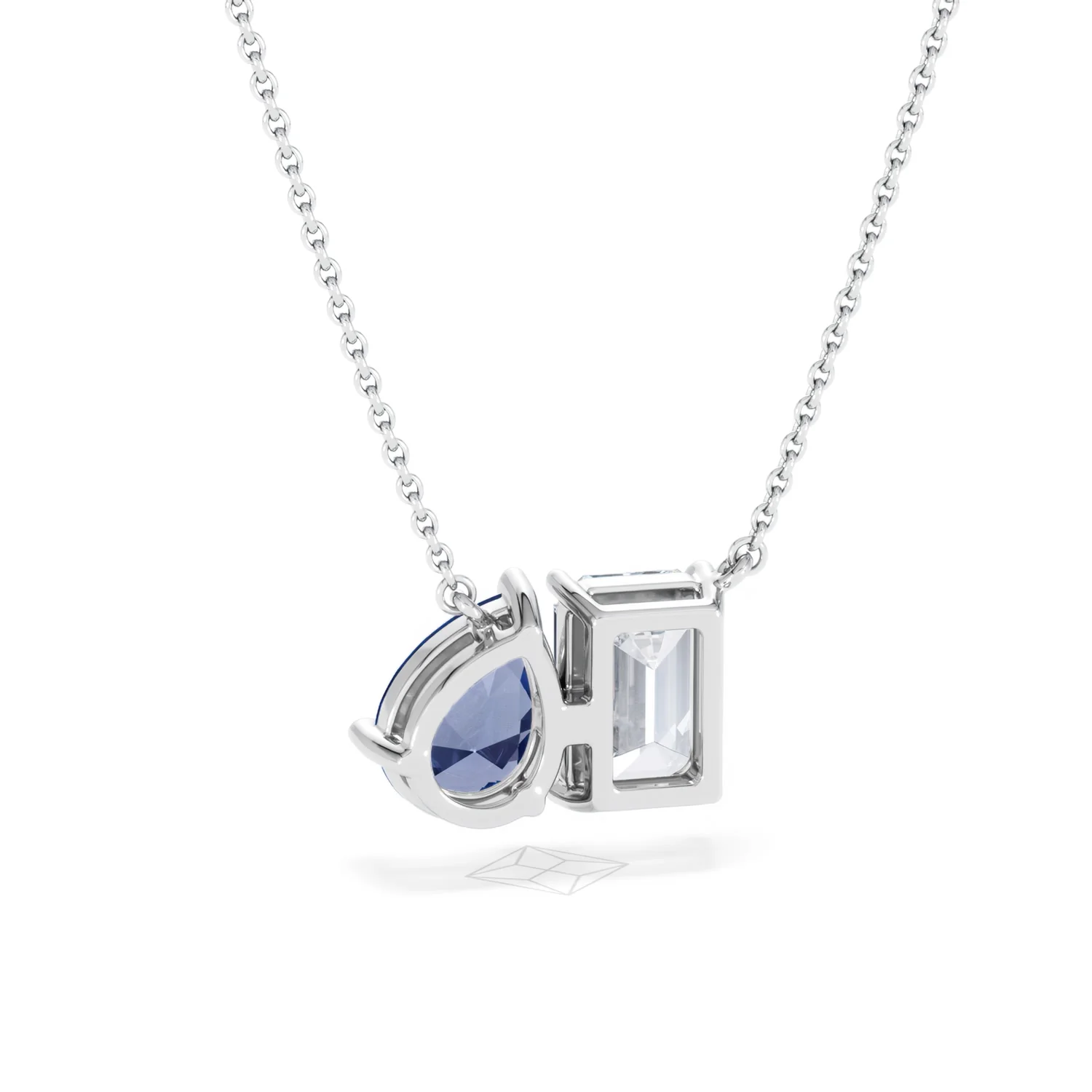 Toi Et Moi 1.50ct Emerald Cut Lab Diamond and 1.30ct Pear Lab Sapphire Necklace in 18K White Gold - Image 52
