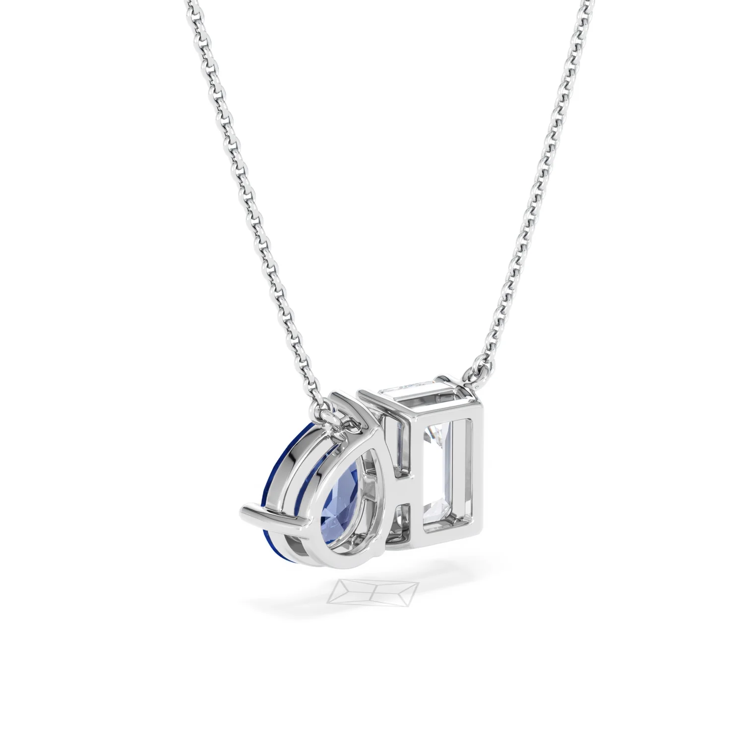 Toi Et Moi 1.50ct Emerald Cut Lab Diamond and 1.30ct Pear Lab Sapphire Necklace in 18K White Gold - Image 57