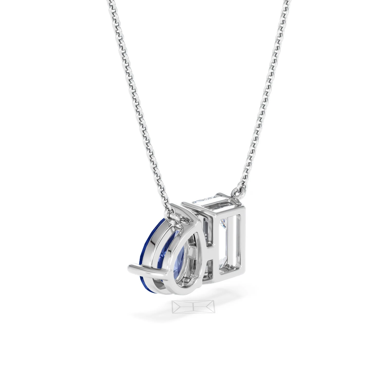 Toi Et Moi 1.50ct Emerald Cut Lab Diamond and 1.30ct Pear Lab Sapphire Necklace in 18K White Gold - Image 59