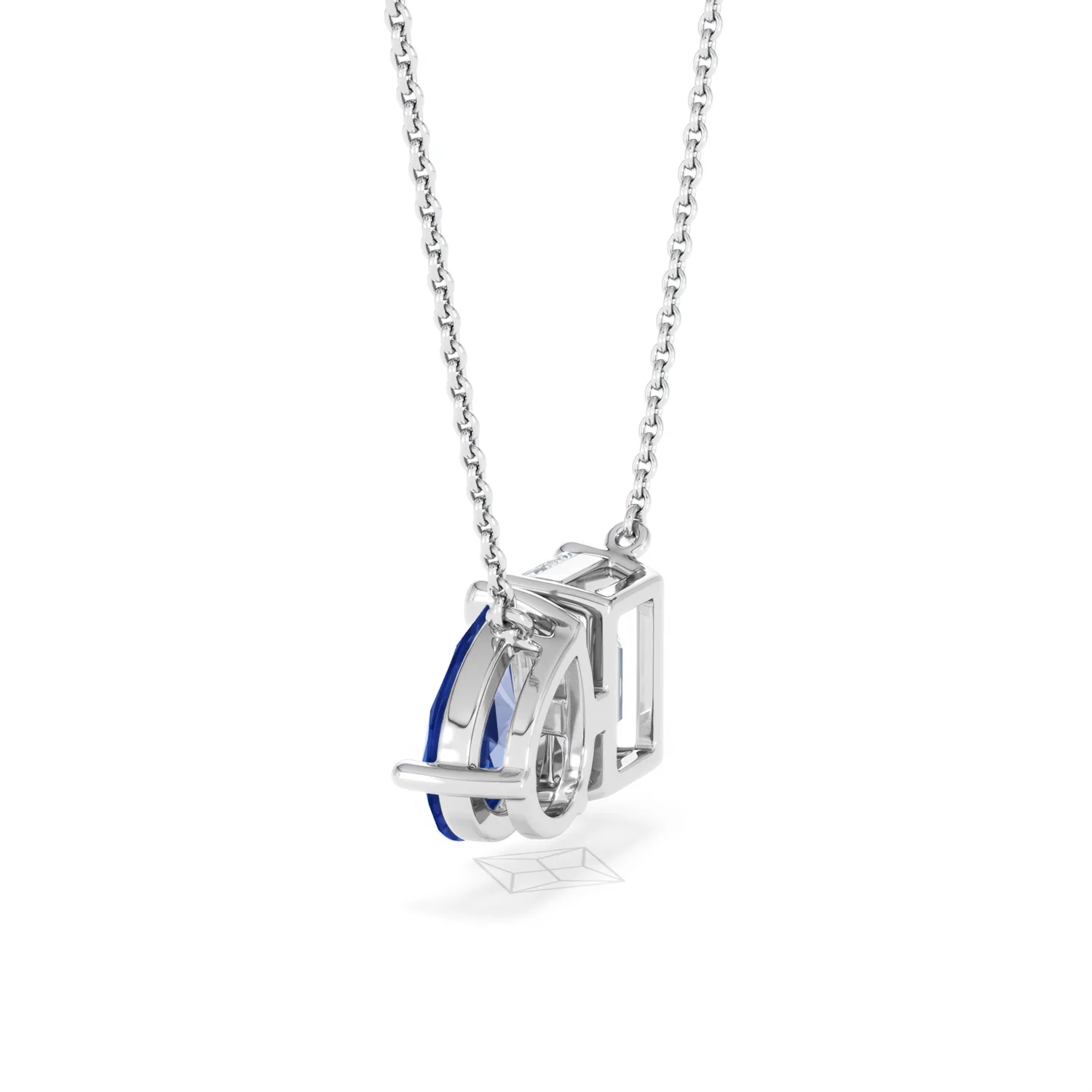 Toi Et Moi 1.50ct Emerald Cut Lab Diamond and 1.30ct Pear Lab Sapphire Necklace in 18K White Gold - Image 63