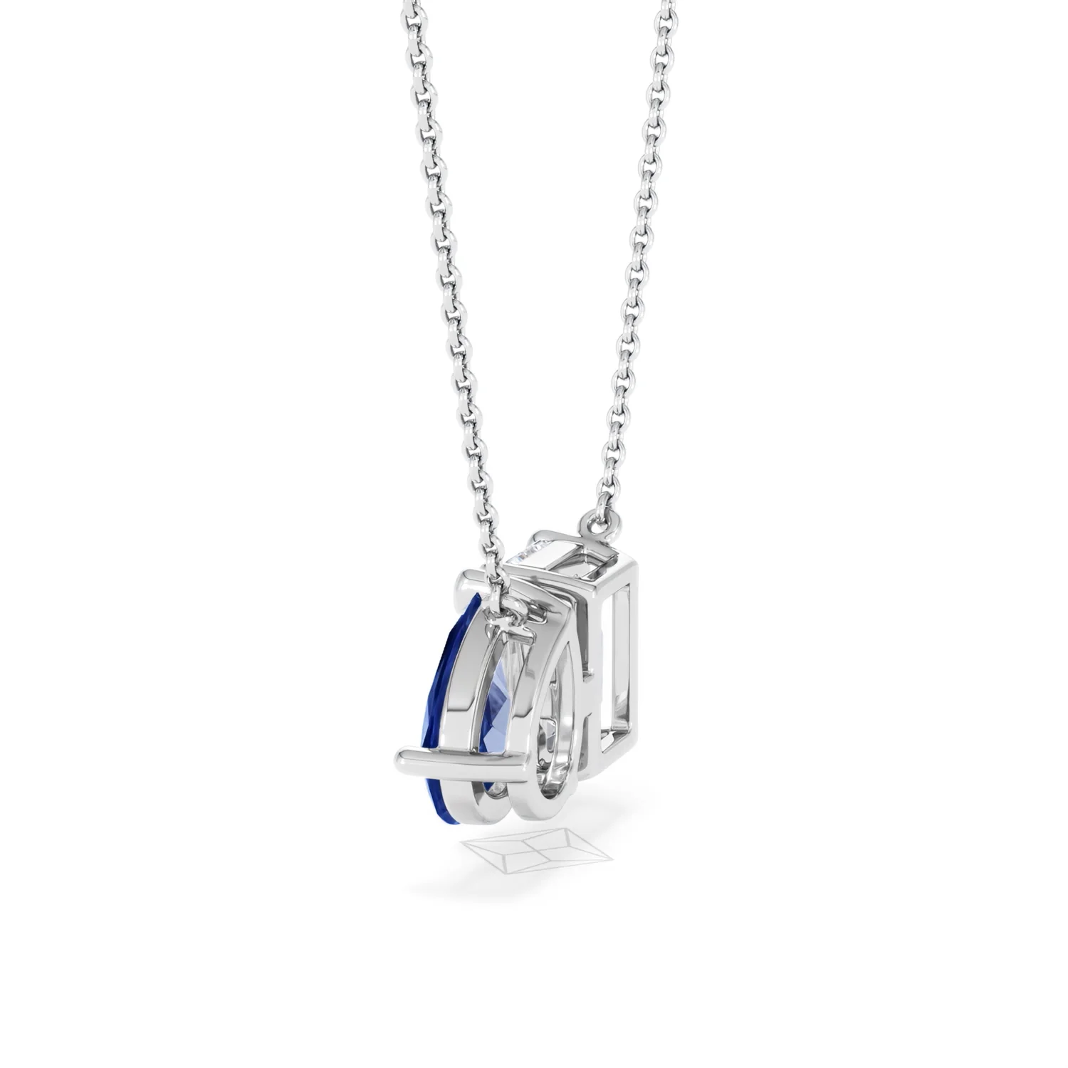 Toi Et Moi 1.50ct Emerald Cut Lab Diamond and 1.30ct Pear Lab Sapphire Necklace in 18K White Gold - Image 64