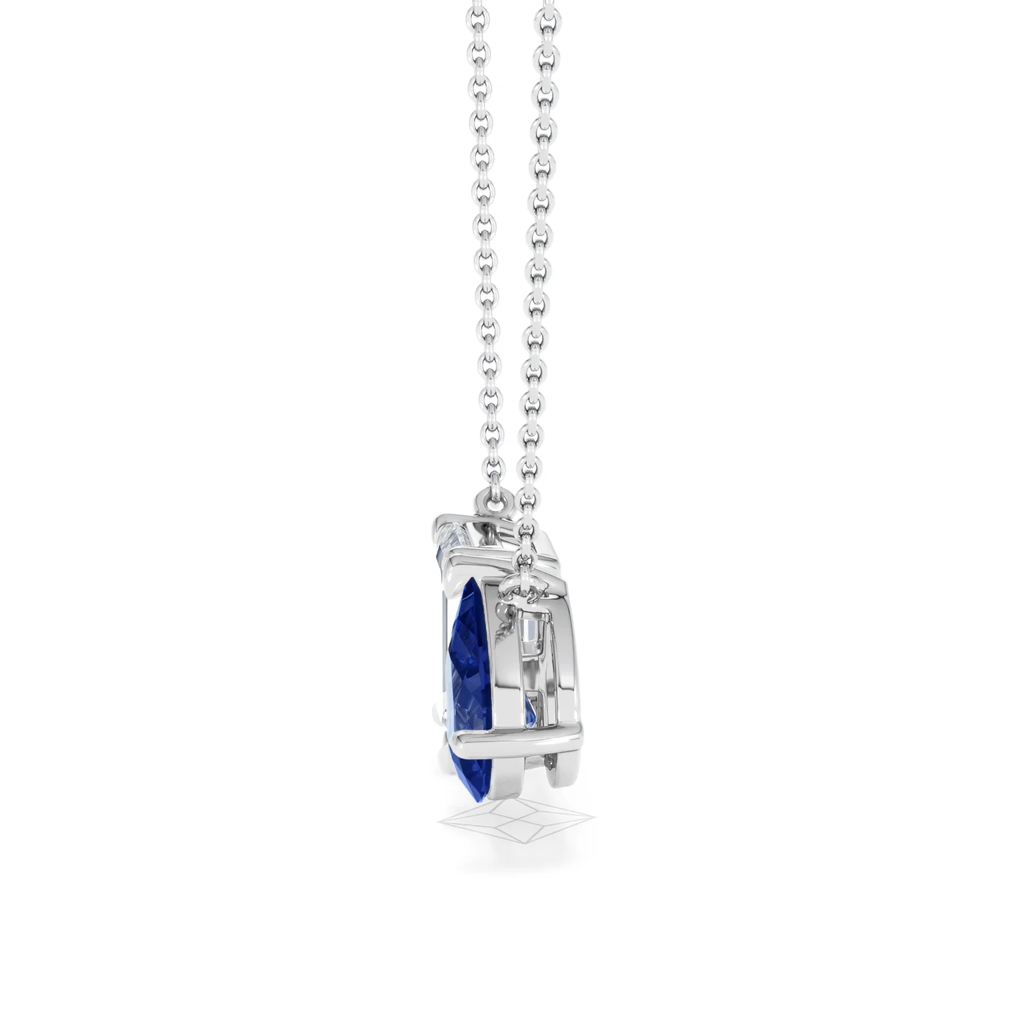 Toi Et Moi 1.50ct Emerald Cut Lab Diamond and 1.30ct Pear Lab Sapphire Necklace in 18K White Gold - Image 70