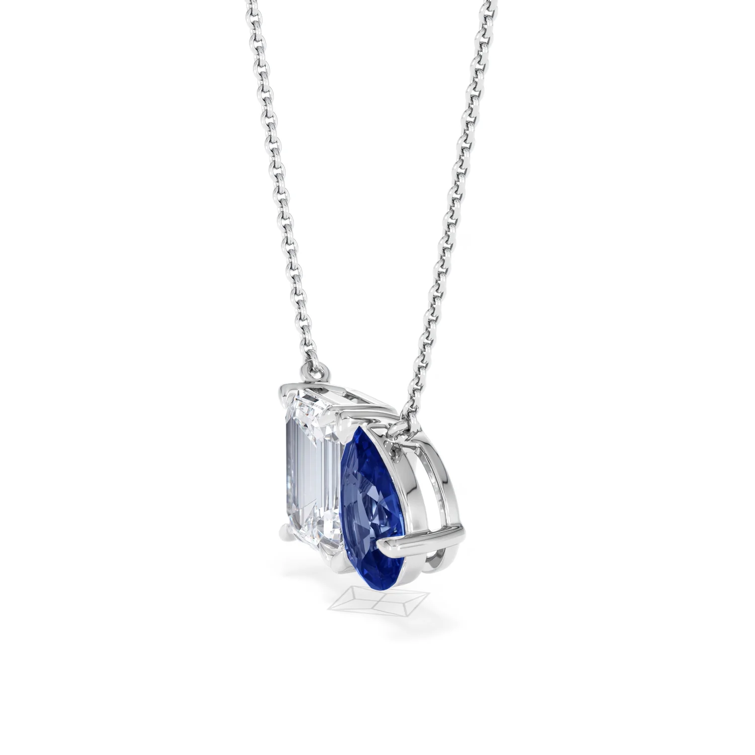 Toi Et Moi 1.50ct Emerald Cut Lab Diamond and 1.30ct Pear Lab Sapphire Necklace in 18K White Gold - Image 75