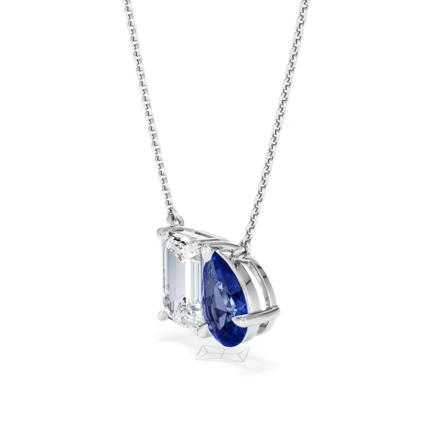 Toi Et Moi 1.50ct Emerald Cut Lab Diamond and 1.30ct Pear Lab Sapphire Necklace in 18K White Gold - Image 77