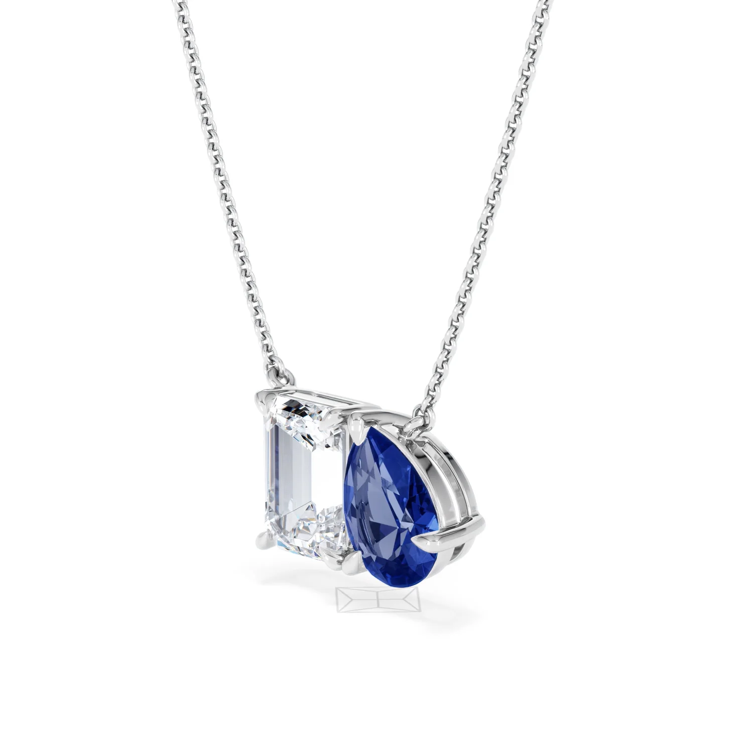 Toi Et Moi 1.50ct Emerald Cut Lab Diamond and 1.30ct Pear Lab Sapphire Necklace in 18K White Gold - Image 79