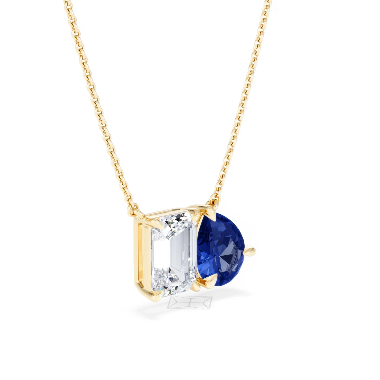 Toi Et Moi 1.50ct Emerald Cut Lab Diamond and 1.30ct Pear Lab Sapphire Necklace in 18K Yellow Gold - Image 18