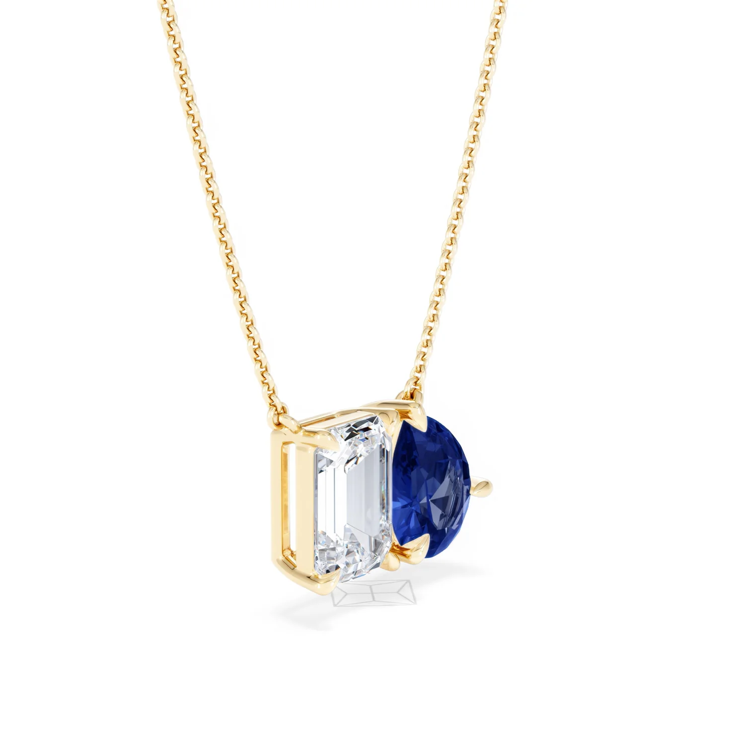 Toi Et Moi 1.50ct Emerald Cut Lab Diamond and 1.30ct Pear Lab Sapphire Necklace in 18K Yellow Gold - Image 20