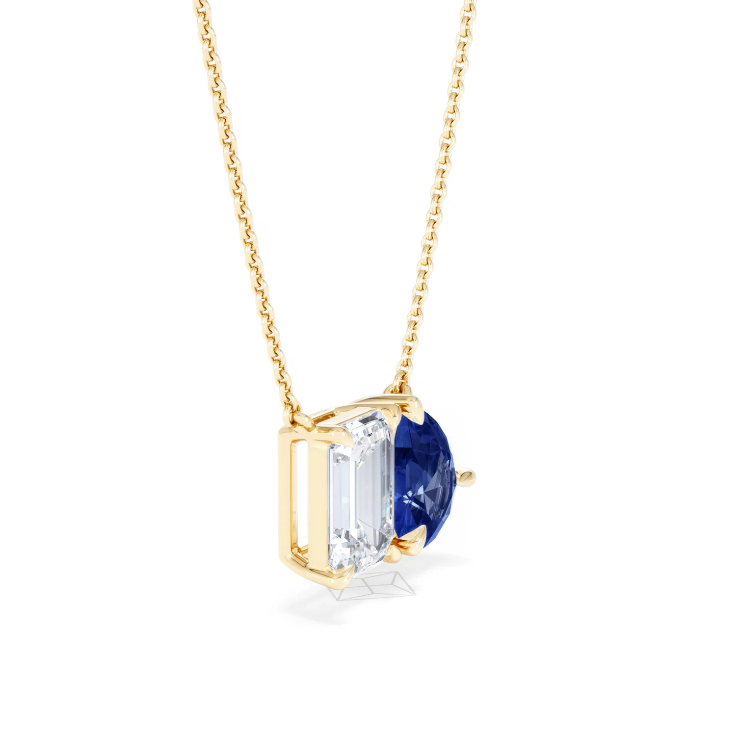Toi Et Moi 1.50ct Emerald Cut Lab Diamond and 1.30ct Pear Lab Sapphire Necklace in 18K Yellow Gold - Image 22