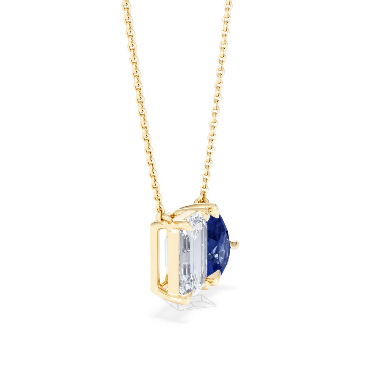 Toi Et Moi 1.50ct Emerald Cut Lab Diamond and 1.30ct Pear Lab Sapphire Necklace in 18K Yellow Gold - Image 24
