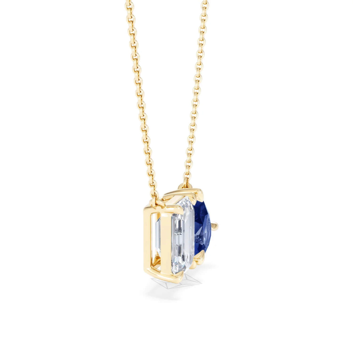 Toi Et Moi 1.50ct Emerald Cut Lab Diamond and 1.30ct Pear Lab Sapphire Necklace in 18K Yellow Gold - Image 25