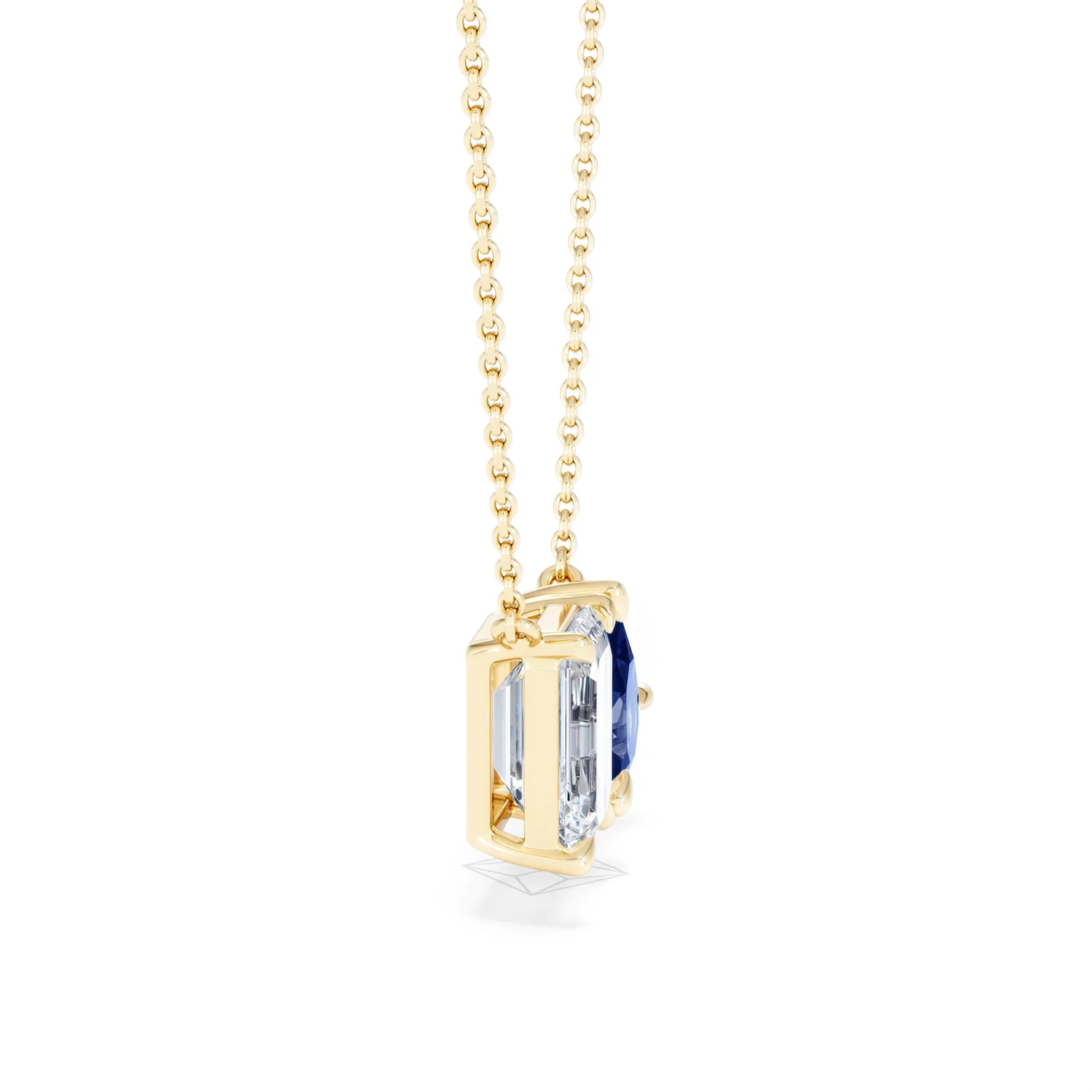 Toi Et Moi 1.50ct Emerald Cut Lab Diamond and 1.30ct Pear Lab Sapphire Necklace in 18K Yellow Gold - Image 27