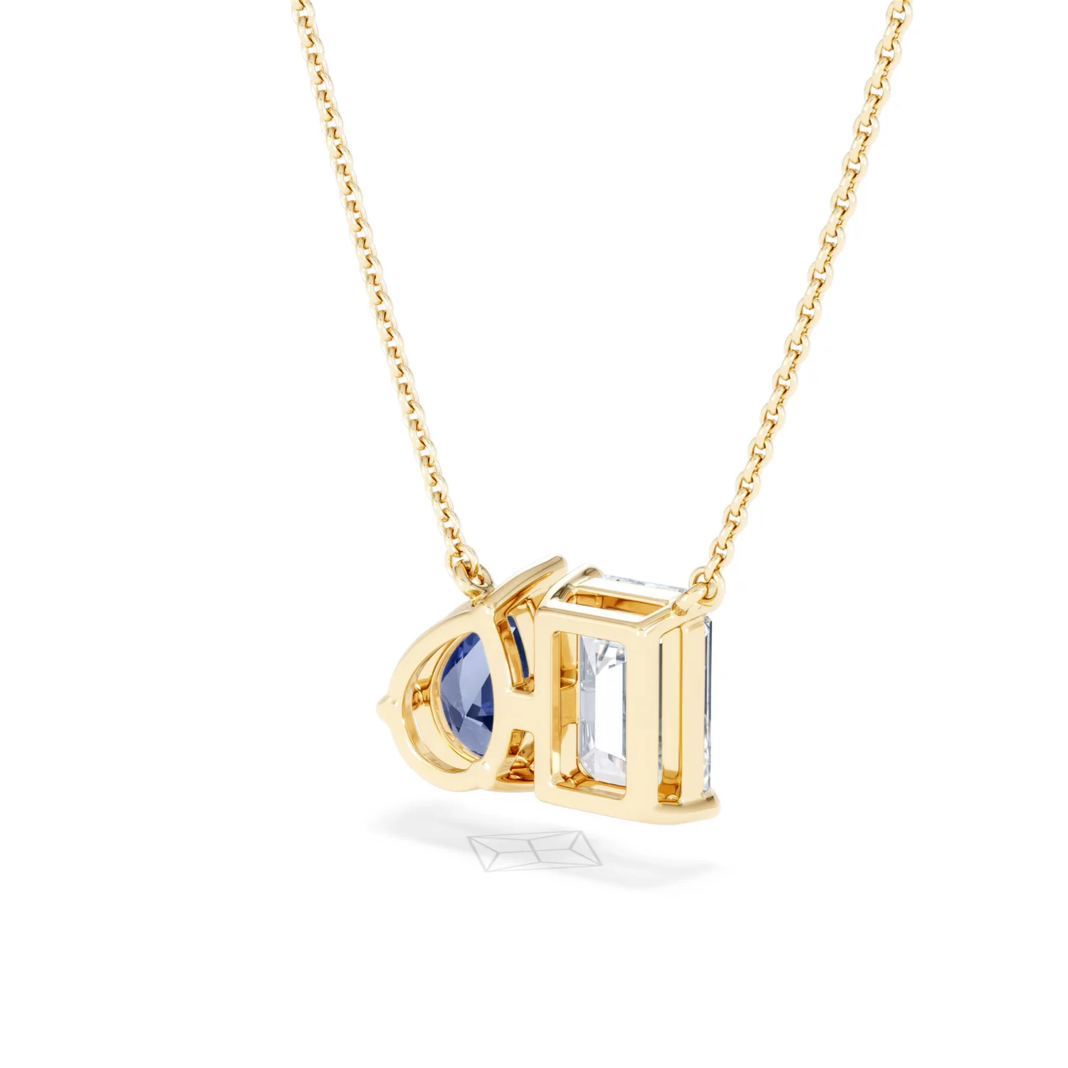 Toi Et Moi 1.50ct Emerald Cut Lab Diamond and 1.30ct Pear Lab Sapphire Necklace in 18K Yellow Gold - Image 41