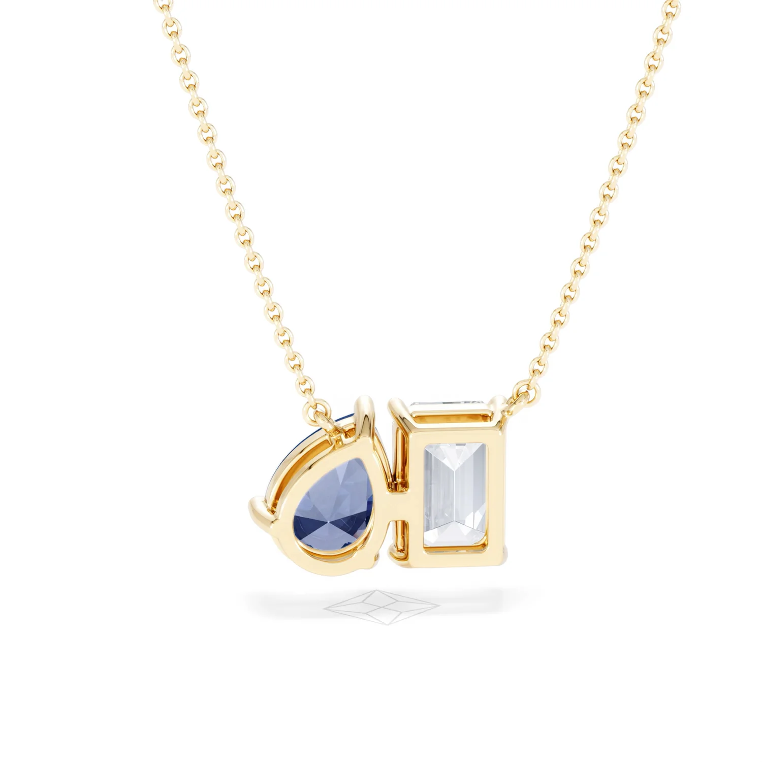 Toi Et Moi 1.50ct Emerald Cut Lab Diamond and 1.30ct Pear Lab Sapphire Necklace in 18K Yellow Gold - Image 50