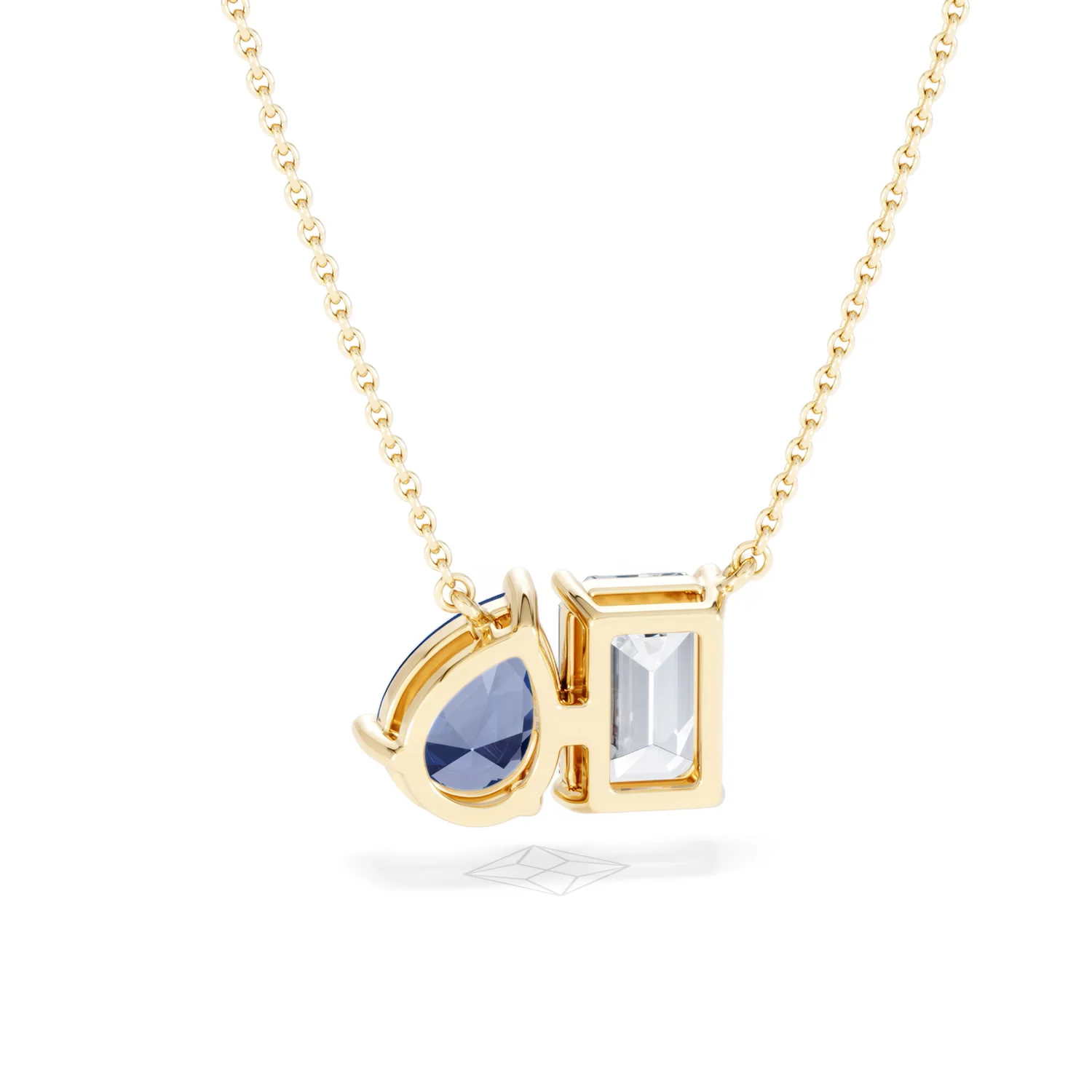 Toi Et Moi 1.50ct Emerald Cut Lab Diamond and 1.30ct Pear Lab Sapphire Necklace in 18K Yellow Gold - Image 51