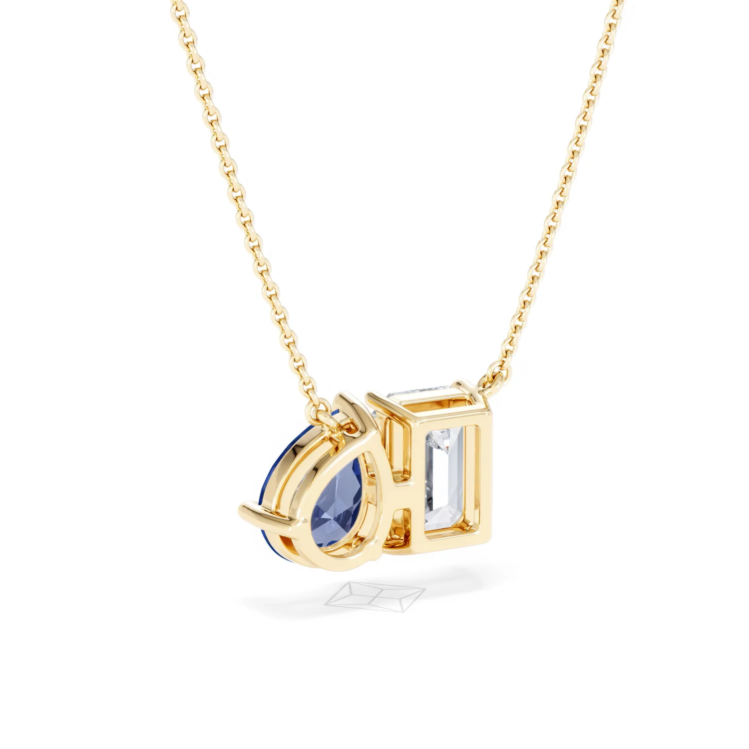 Toi Et Moi 1.50ct Emerald Cut Lab Diamond and 1.30ct Pear Lab Sapphire Necklace in 18K Yellow Gold - Image 55