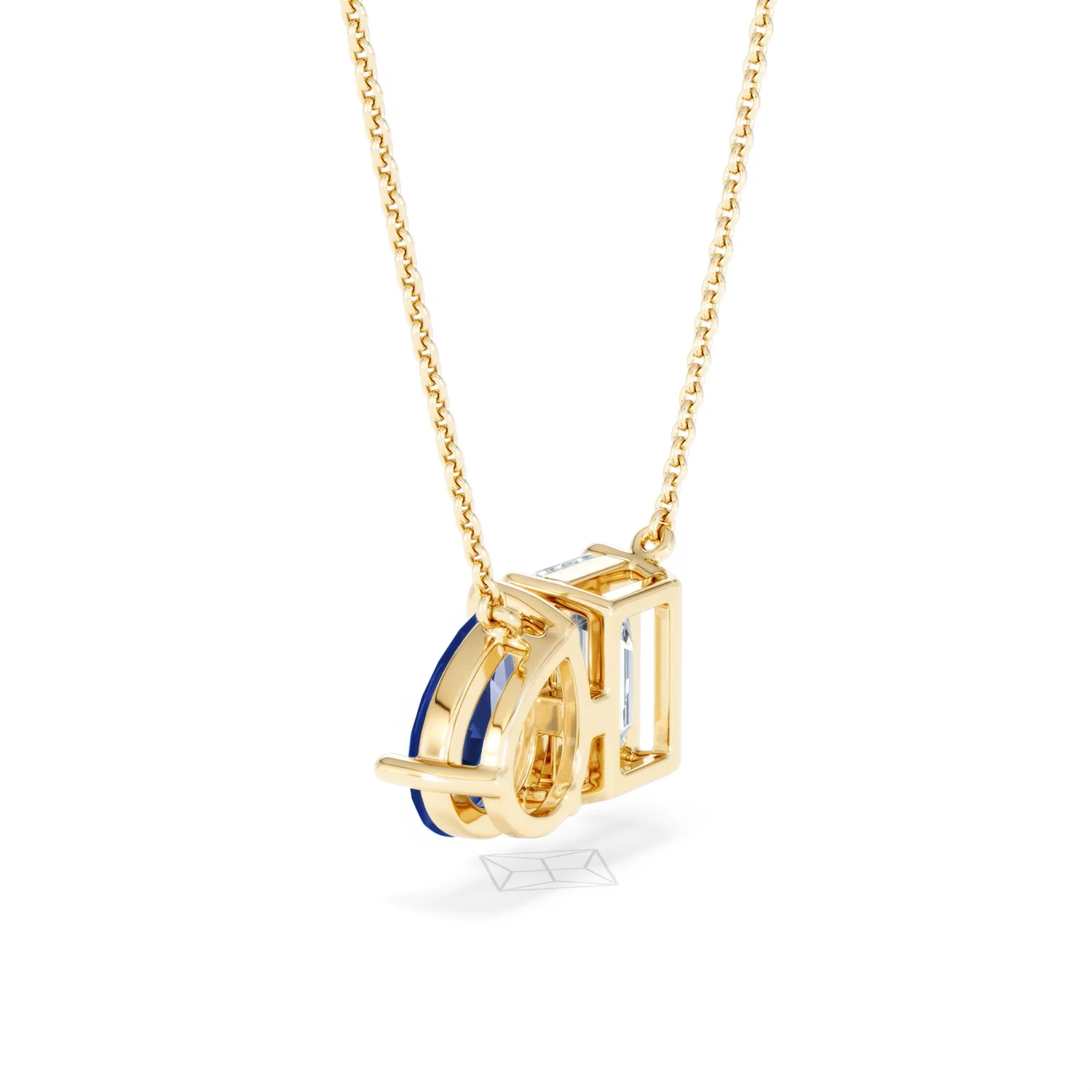 Toi Et Moi 1.50ct Emerald Cut Lab Diamond and 1.30ct Pear Lab Sapphire Necklace in 18K Yellow Gold - Image 61