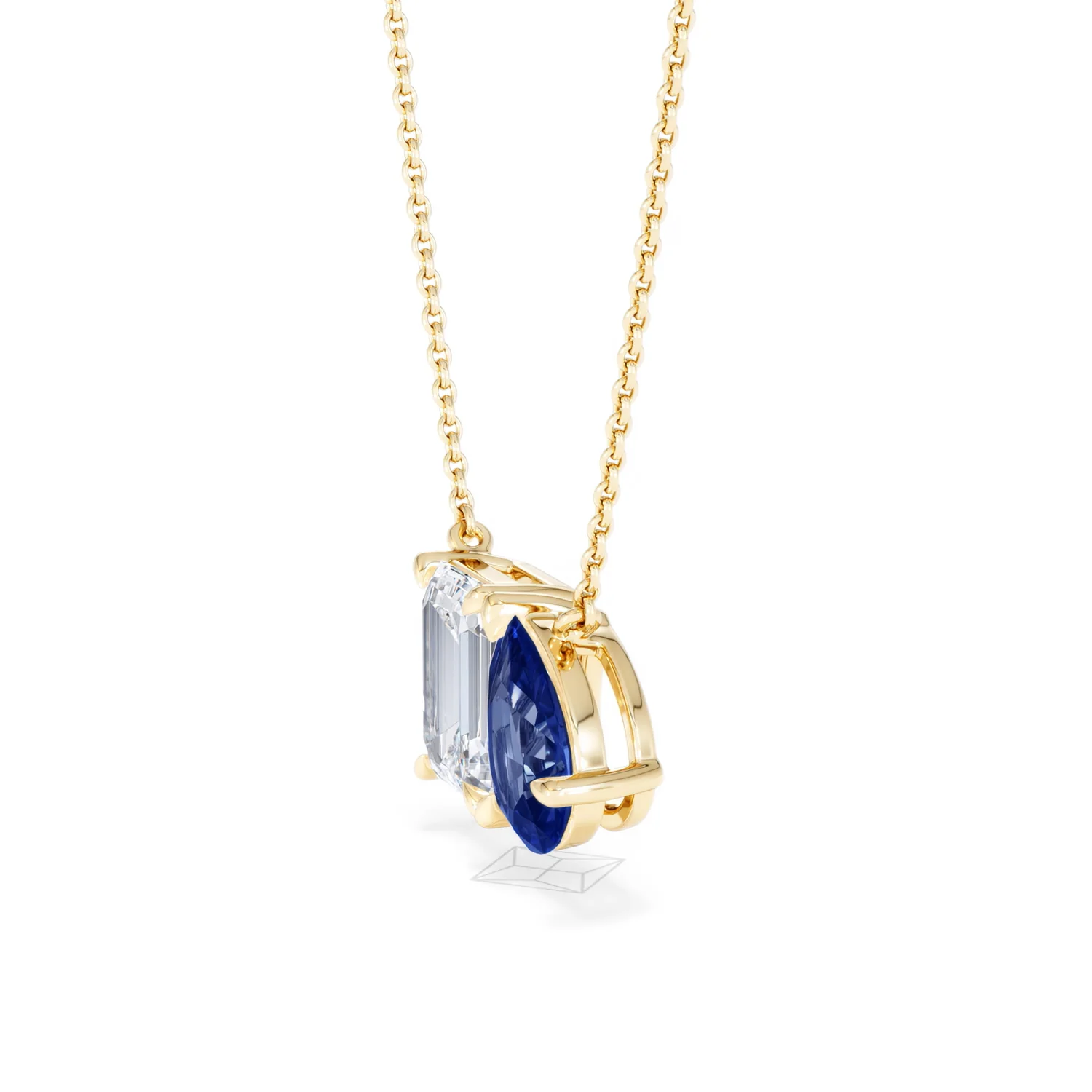 Toi Et Moi 1.50ct Emerald Cut Lab Diamond and 1.30ct Pear Lab Sapphire Necklace in 18K Yellow Gold - Image 74
